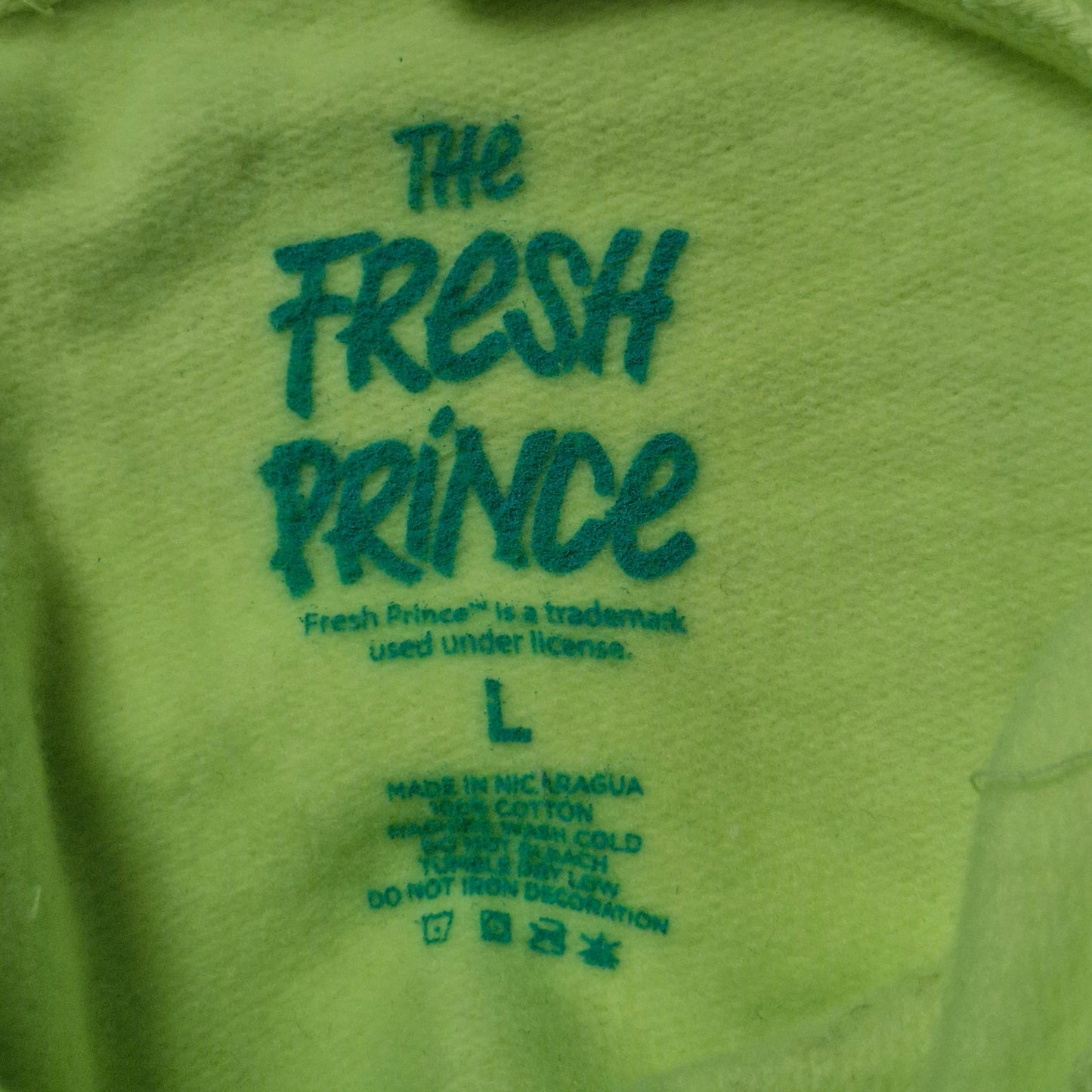 Fresh Prince Hoodie Men’s Large Neon Yellow Graphic Cotton Pullover