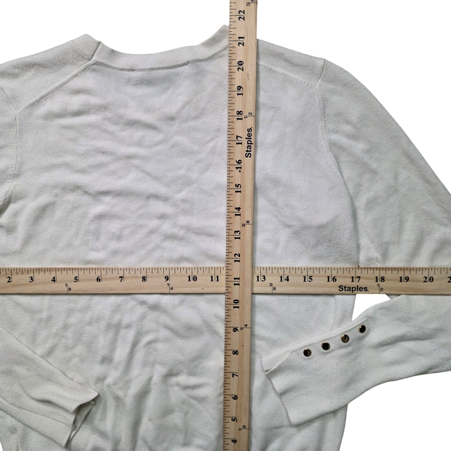 Zara Sweater Womens M Off White Button Sleeve Knit Pullover