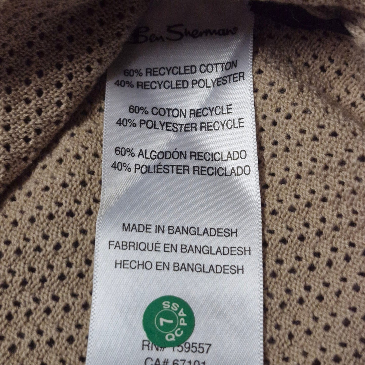 Ben Sherman Short Sleeve Signature Knitted Polo Men’s Large Sand Organic Cotton Knit Casual