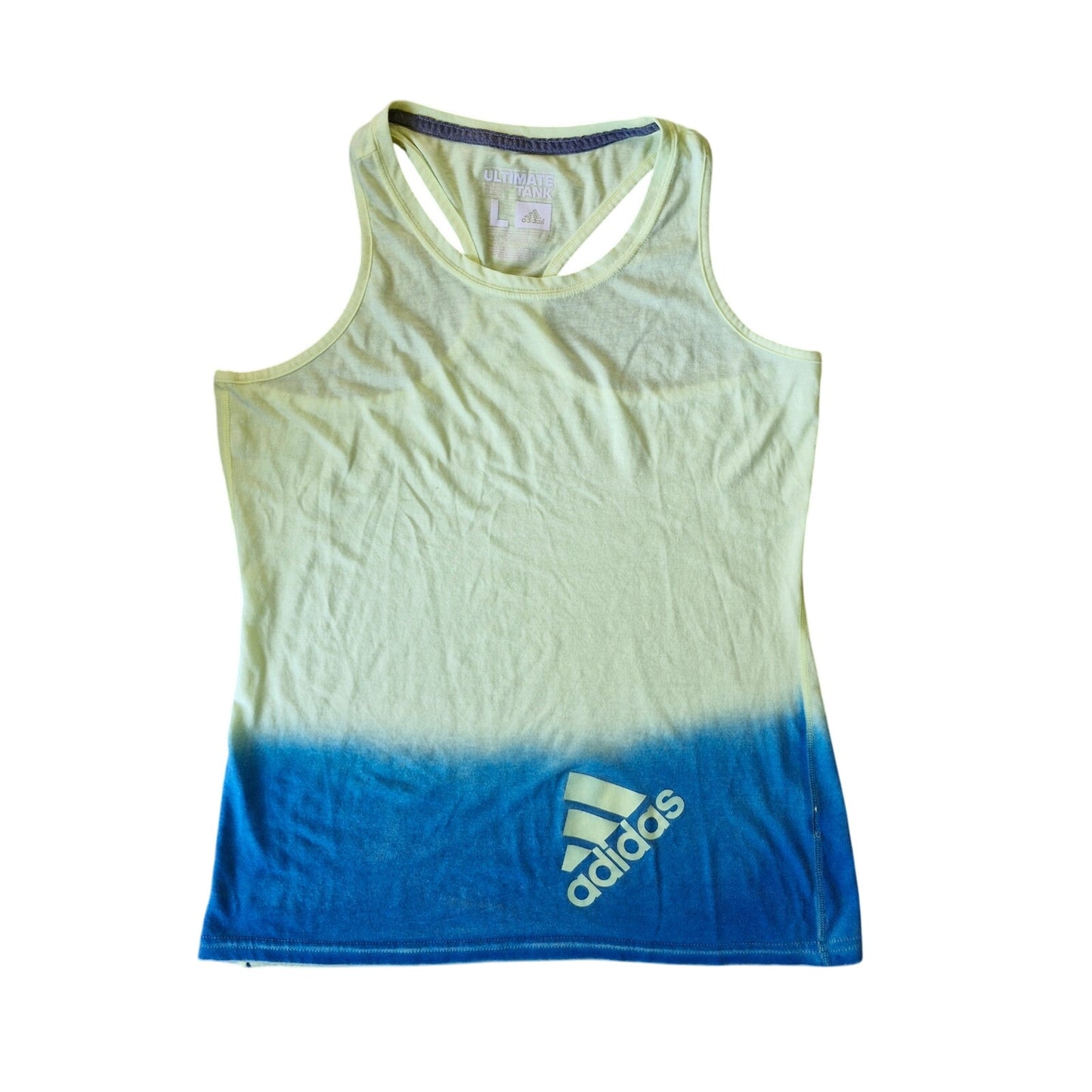 Adidas Ultimate Tank Top Women’s L Yellow Blue Racerback Climalite Activewear