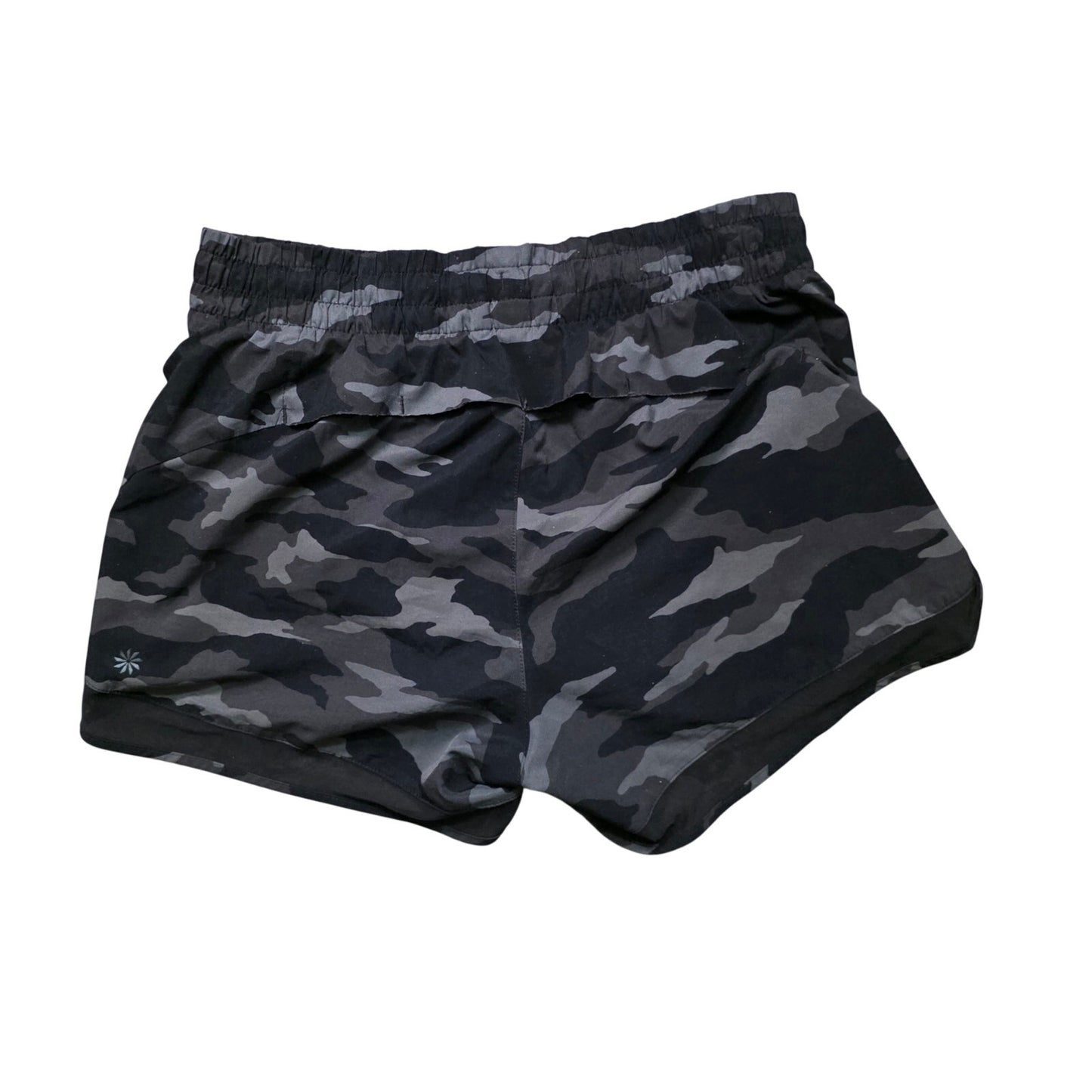 Athleta Run Shorts Women’s M Black Camo Mesh Active Gym Athletic