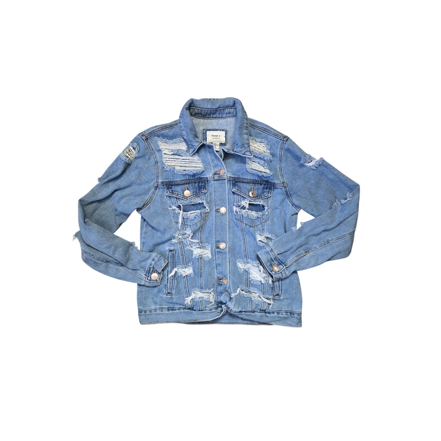 Forever 21 Los Angeles Distressed Denim Jacket Women’s M Blue