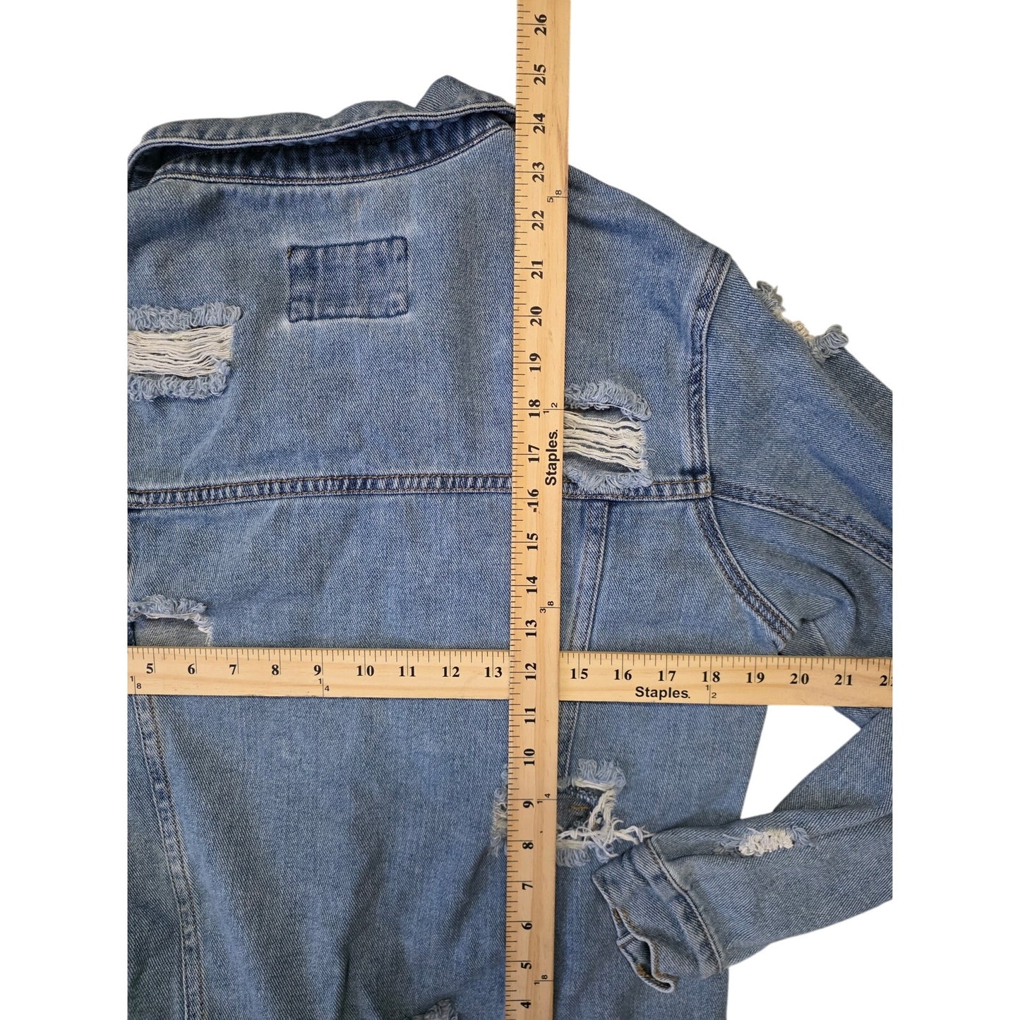 Forever 21 Los Angeles Distressed Denim Jacket Women’s M Blue