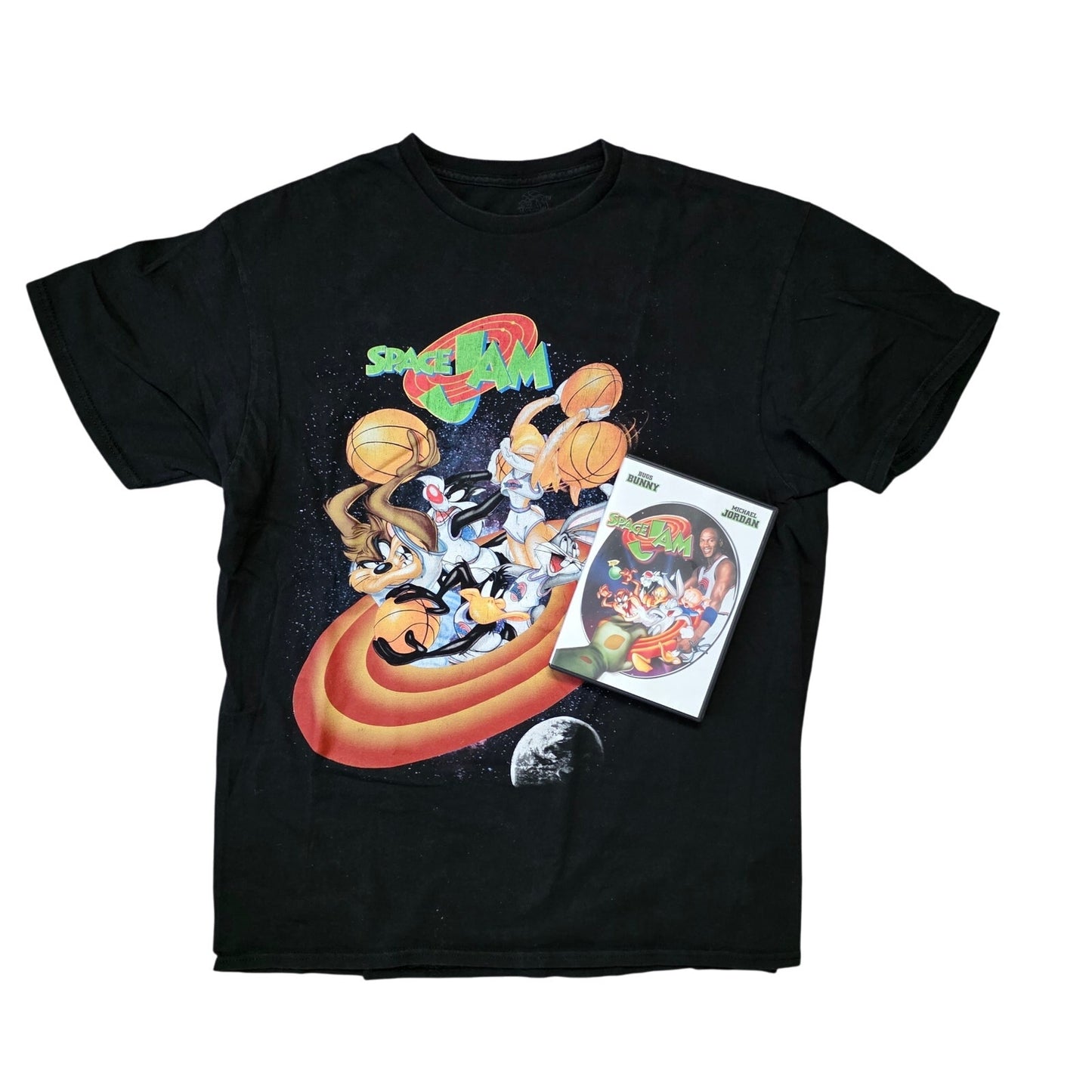 Space Jam Graphic T-Shirt Men’s L Black Looney Tunes + Free DVD