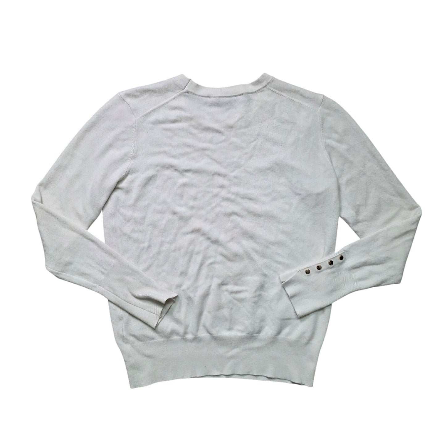Zara Sweater Womens M Off White Button Sleeve Knit Pullover