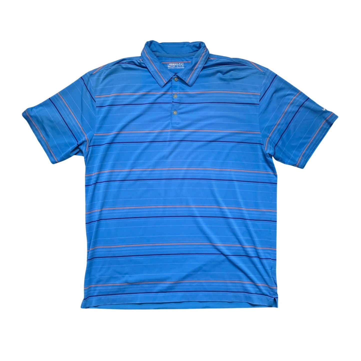 Nike Tour Dri‑Fit Golf Polo Men’s XXL Blue Orange Striped Performance Stretch Top