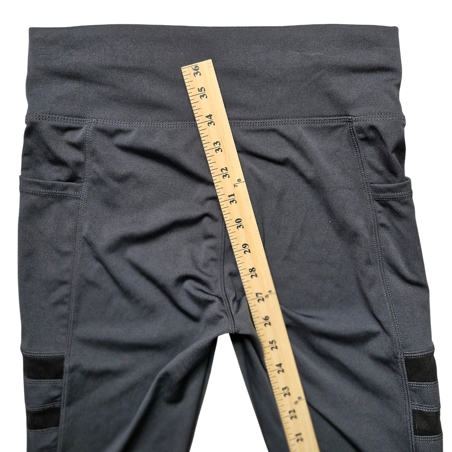 Yuna Fashion Pocket Sheer Slits Gray Workout Athleisure Leggings L/XL