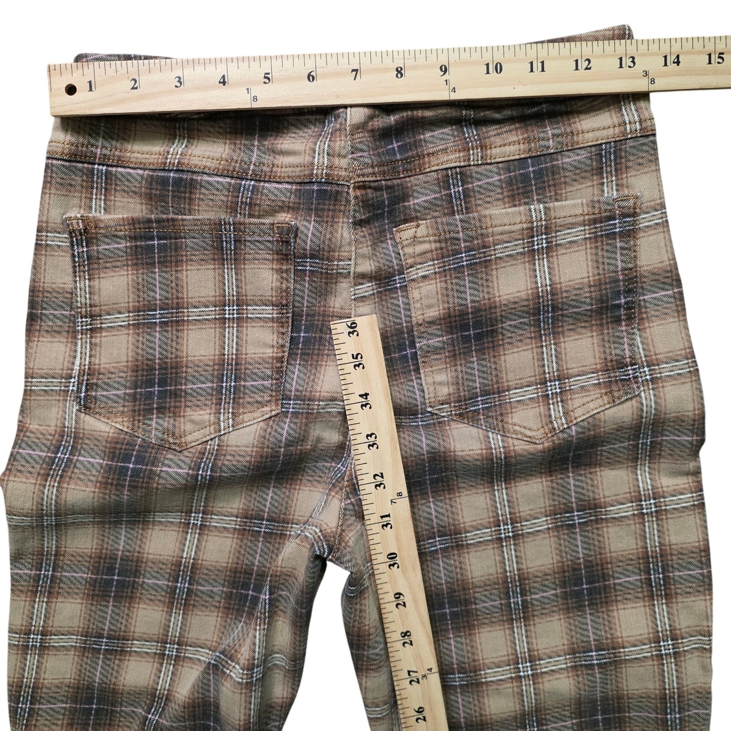 Forever 21 Plaid Bell Bottom Jeans Women’s 28 Brown Pink White High Waist