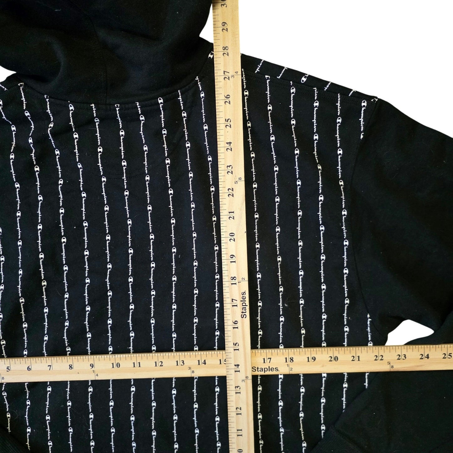 Champion Hoodie Mens L Black White Vertical Logo Stripes