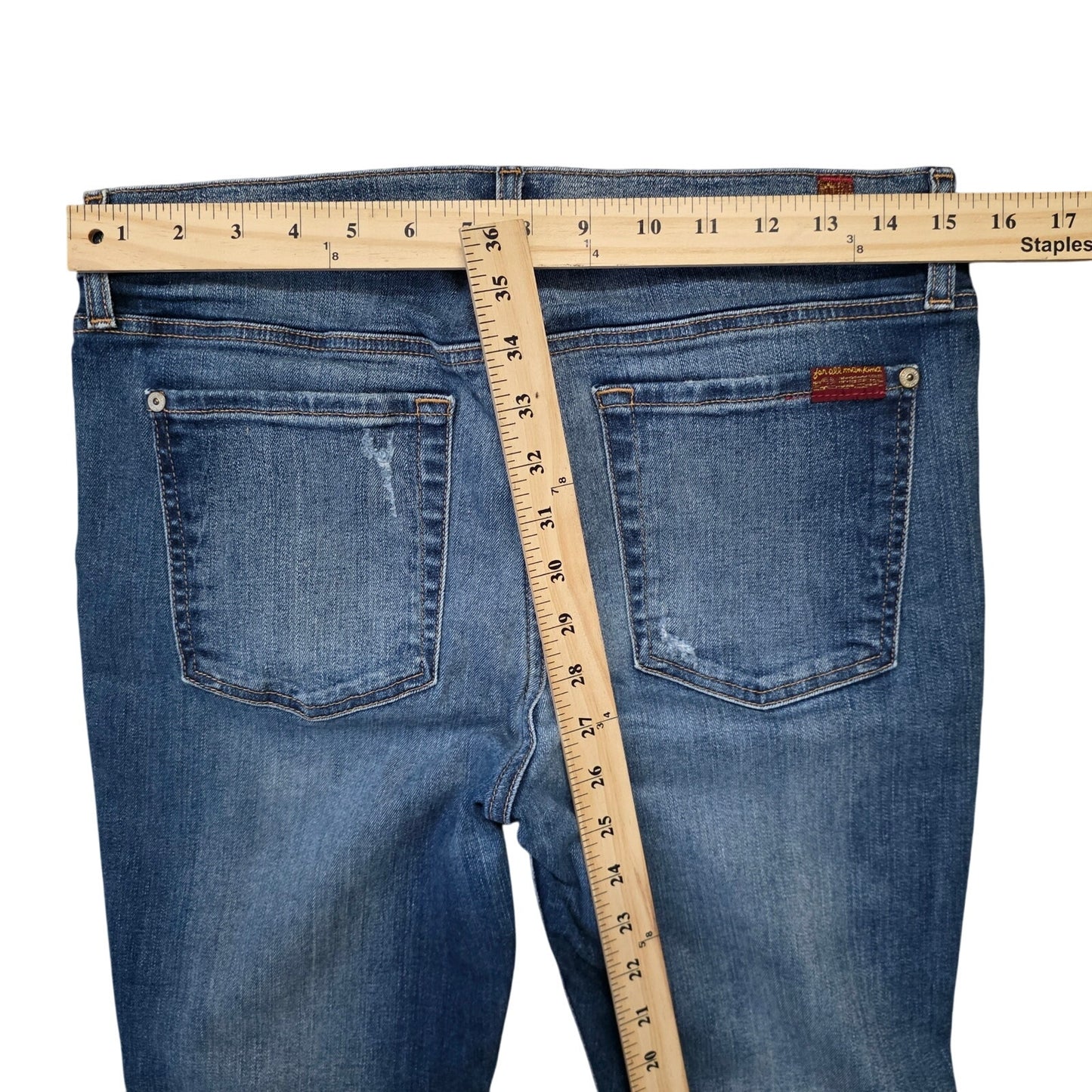 7 For All Mankind The Ankle Skinny Jeans Women’s 32 Distressed Denim Blue