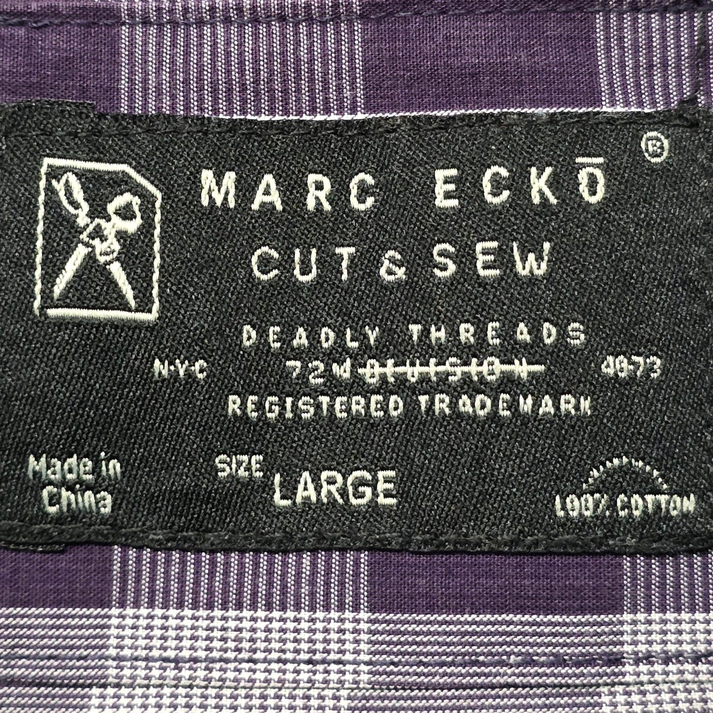 Marc Ecko Check Shirt Men’s L Purple Cotton Long Sleeve Casual