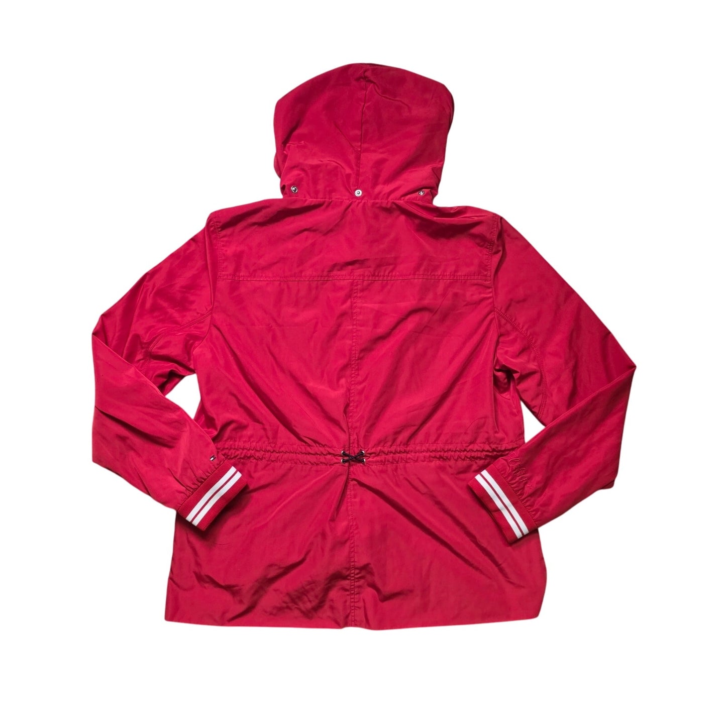 Tommy Hilfiger Women Rain Wind Gym Jacket Red Zip Pockets Hood XL