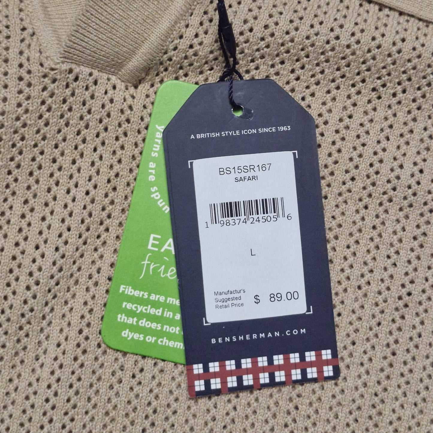 Ben Sherman Short Sleeve Signature Knitted Polo Men’s Large Sand Organic Cotton Knit Casual