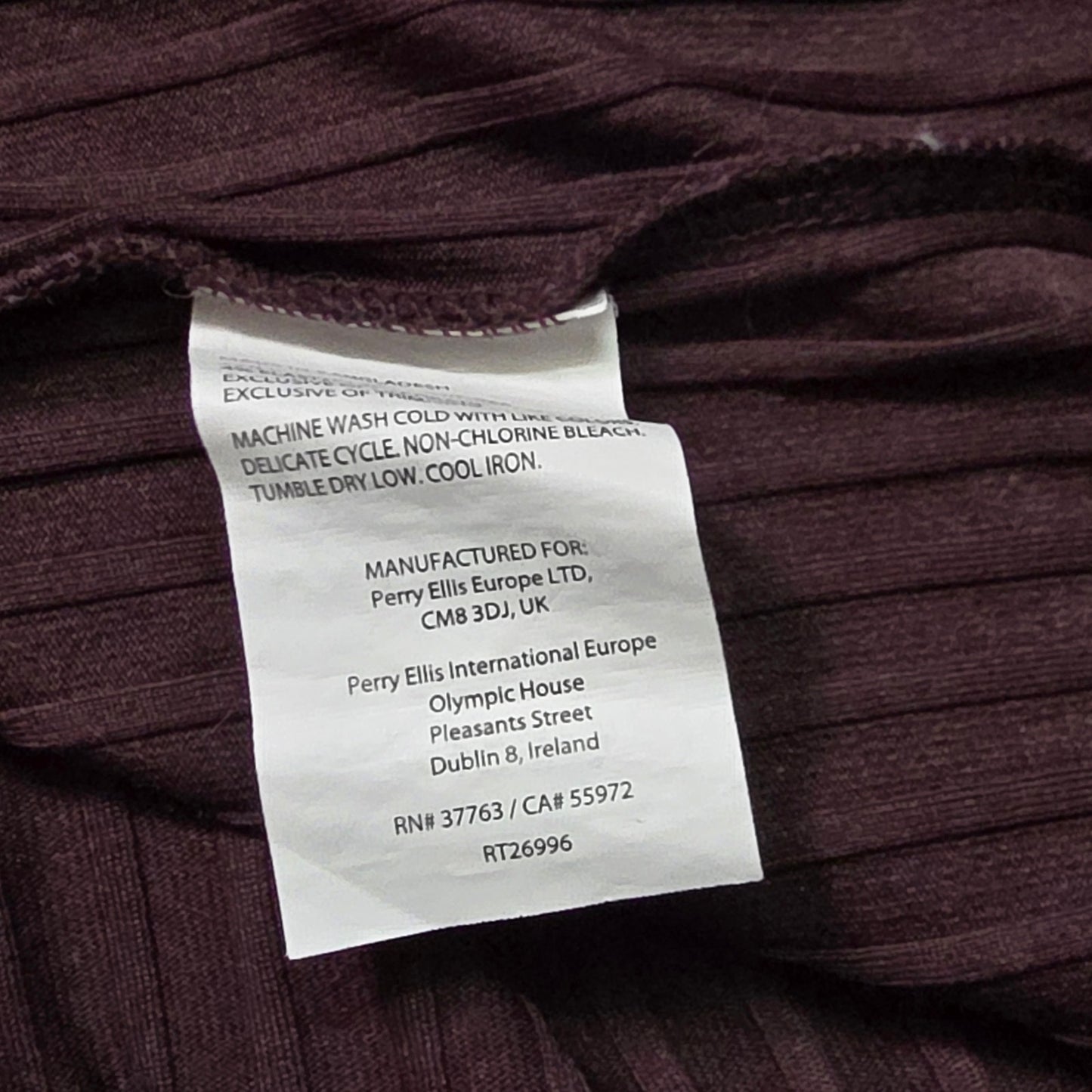 Perry Ellis Rib Knit Crew Neck Tee Men’s S Maroon
