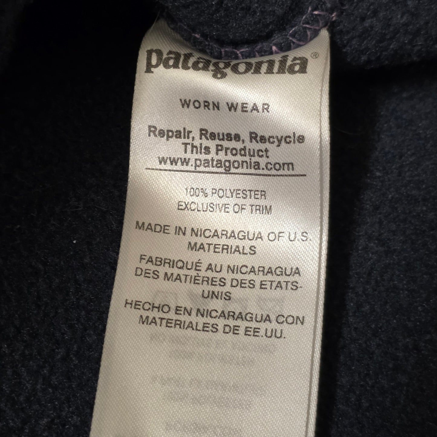 Patagonia Fleece 1/4 Button Up Girls L Navy Blue Pink Pullover
