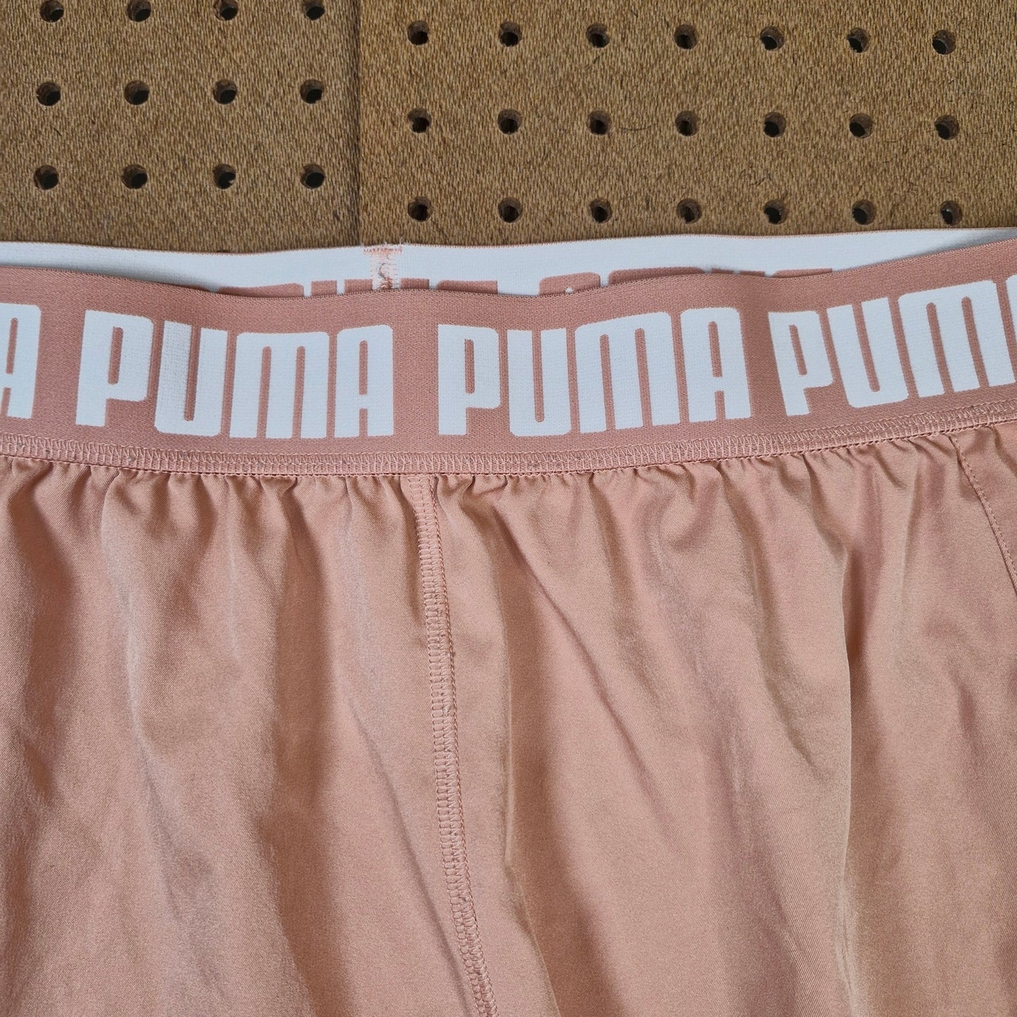 Puma Running Shorts Women L Pink Peach Mesh Lined Elastic Waist Athletic Gym