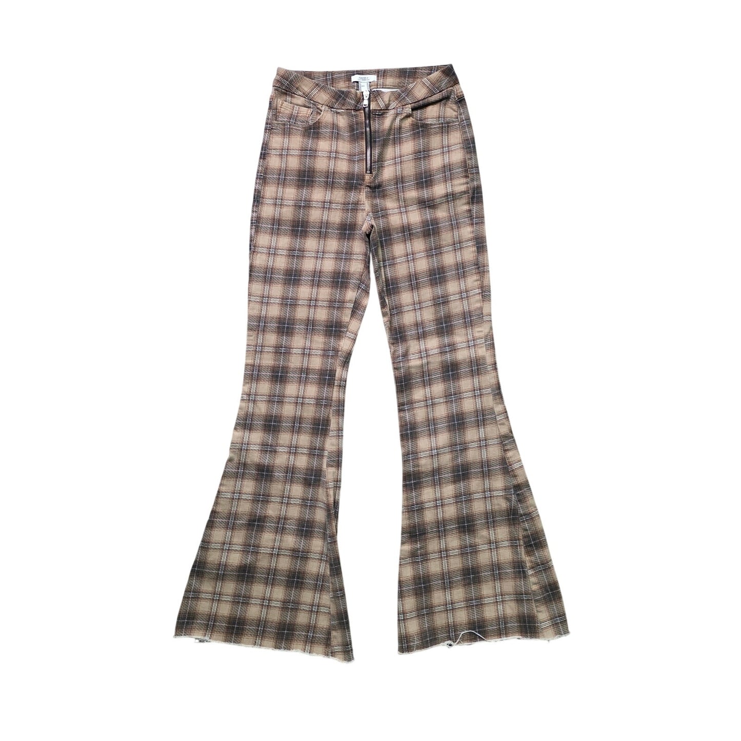 Forever 21 Plaid Bell Bottom Jeans Women’s 28 Brown Pink White High Waist