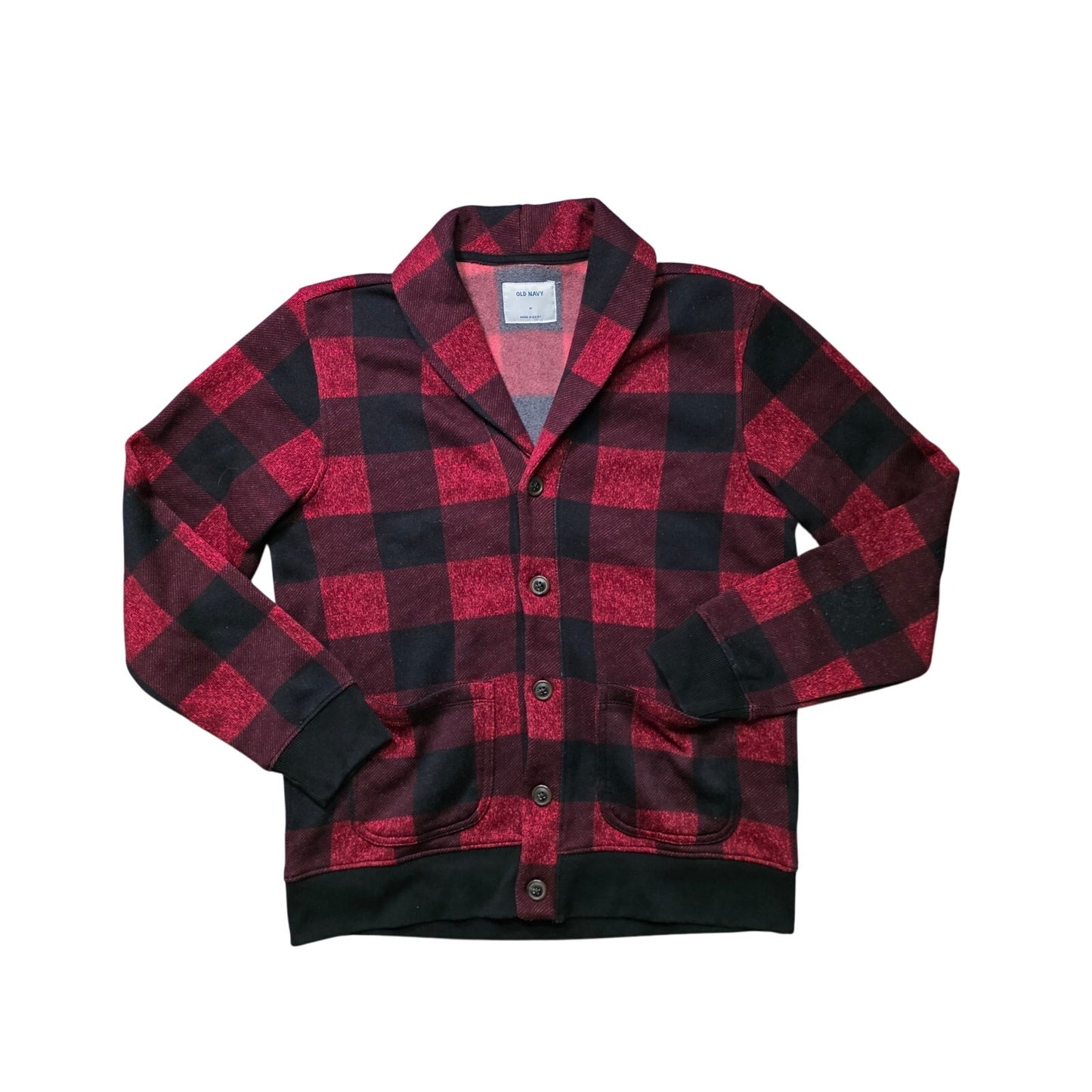 Old Navy Buffalo Plaid Shawl Collar Cardigan Men’s M Red Black