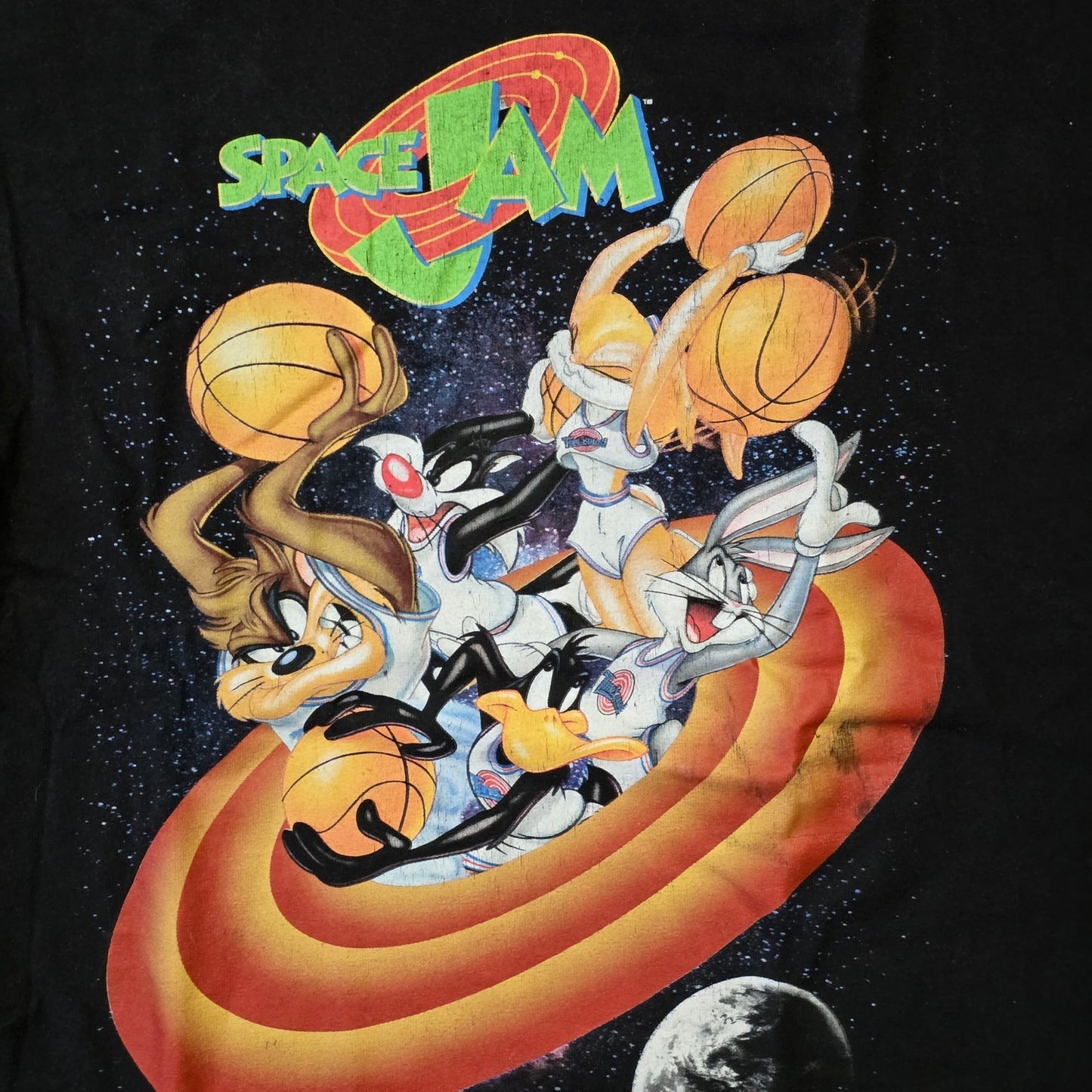 Space Jam Graphic T-Shirt Men’s L Black Looney Tunes + Free DVD