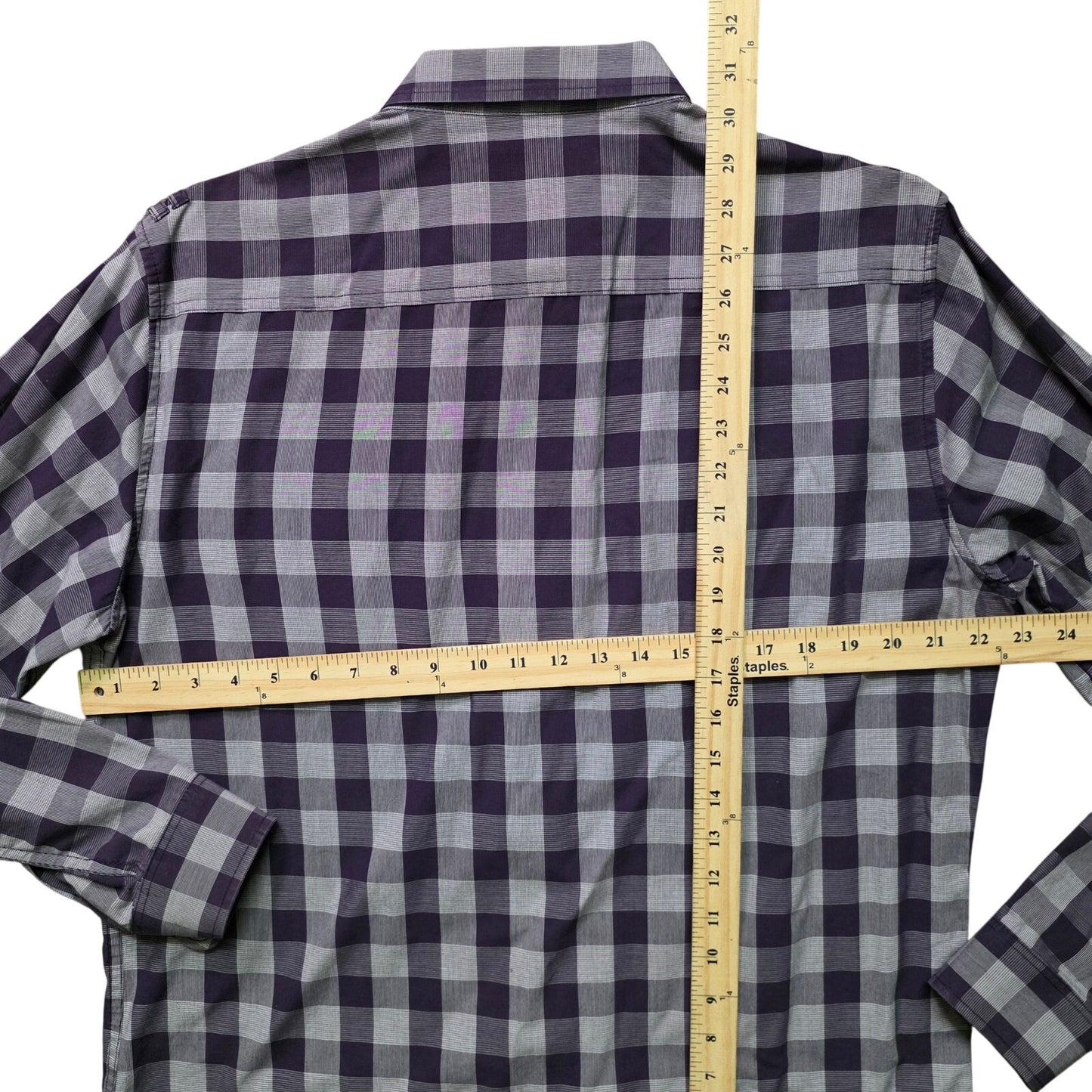 Marc Ecko Check Shirt Men’s L Purple Cotton Long Sleeve Casual
