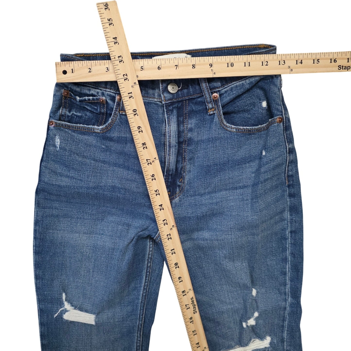 Abercrombie & Fitch Ultra High Rise Ankle Straight Jeans Women XS 27/4 Blue