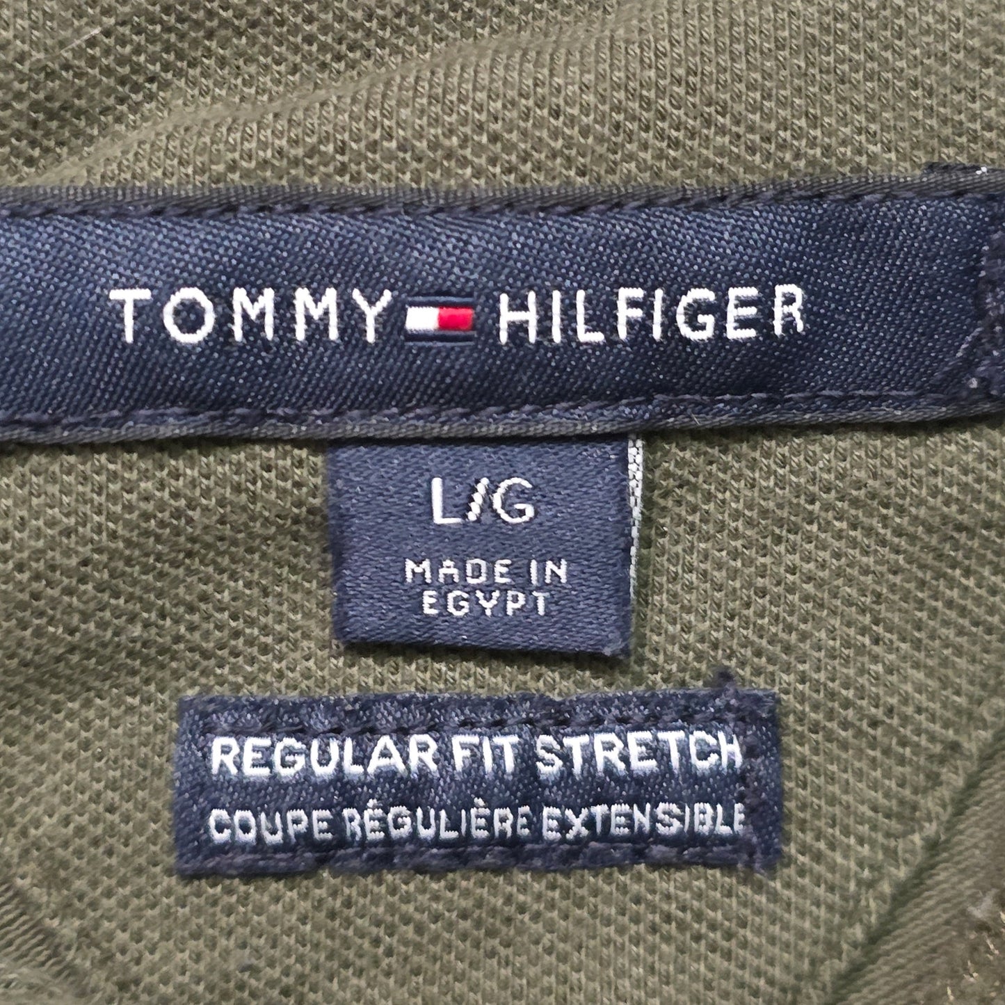Tommy Hilfiger Polo Shirt Men L Olive Green Stretch Regular Fit Casual