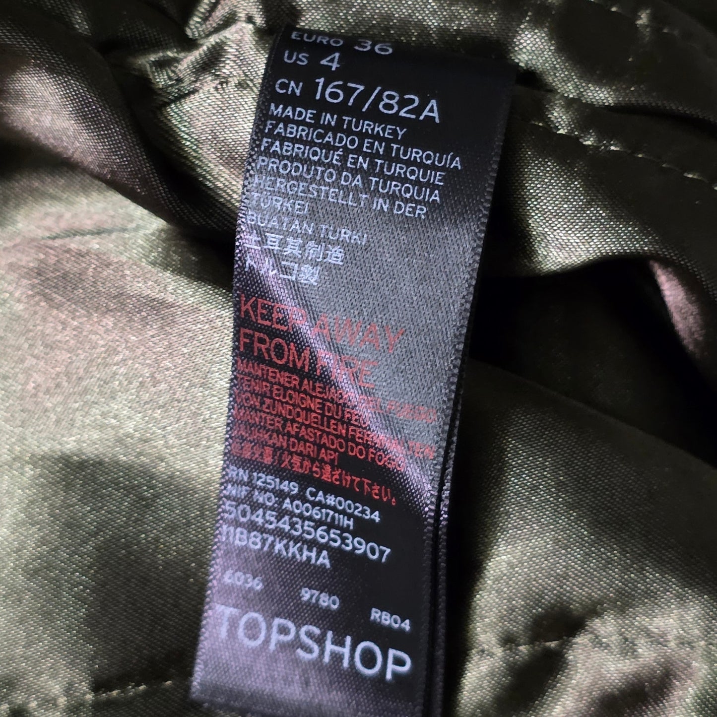 Topshop Bomber Jacket Women’s Size 4 Green Full Zip Ribbed Lined