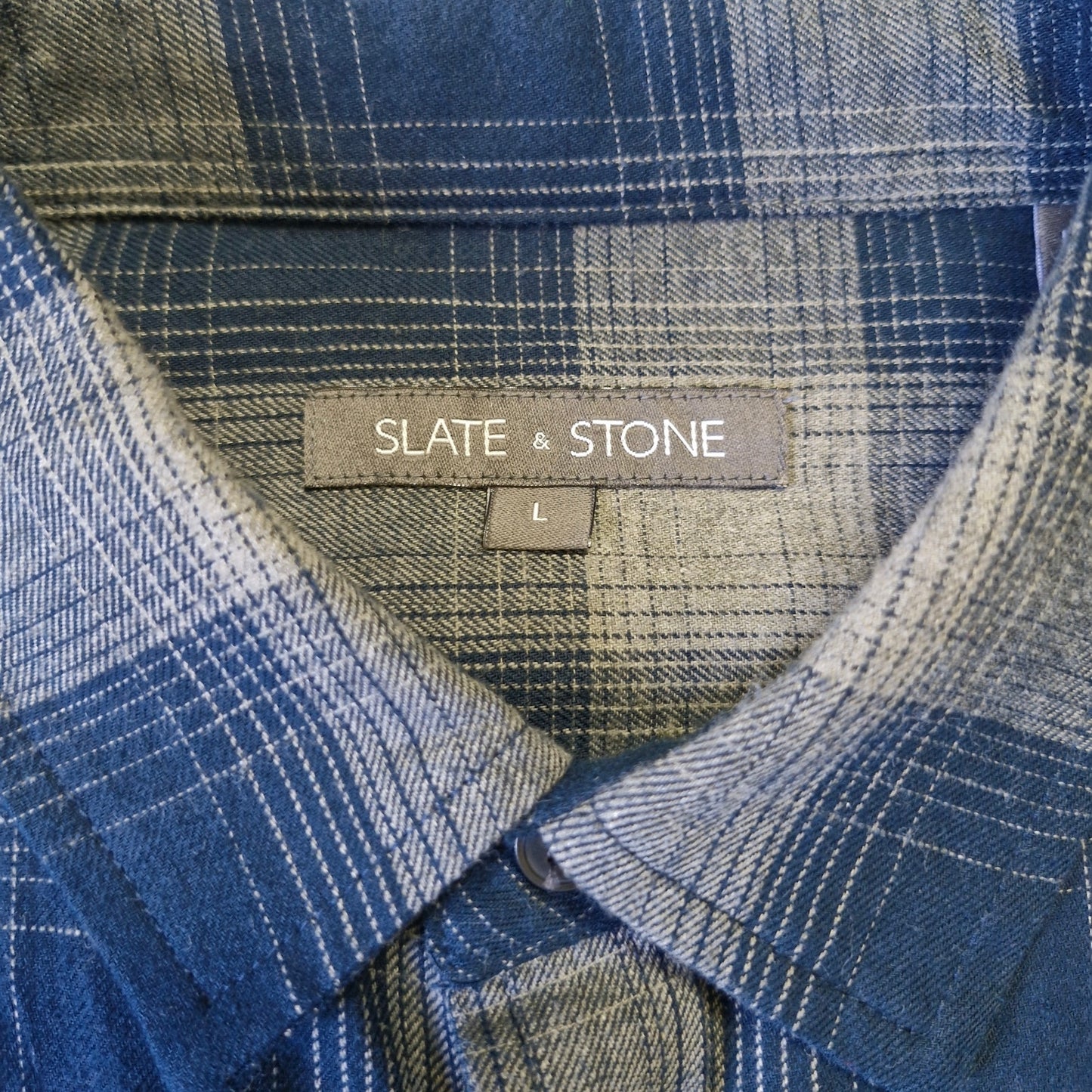 Slate & Stone Gray Blue Plaid Button Up Shirt Men’s Size Large Long Sleeve