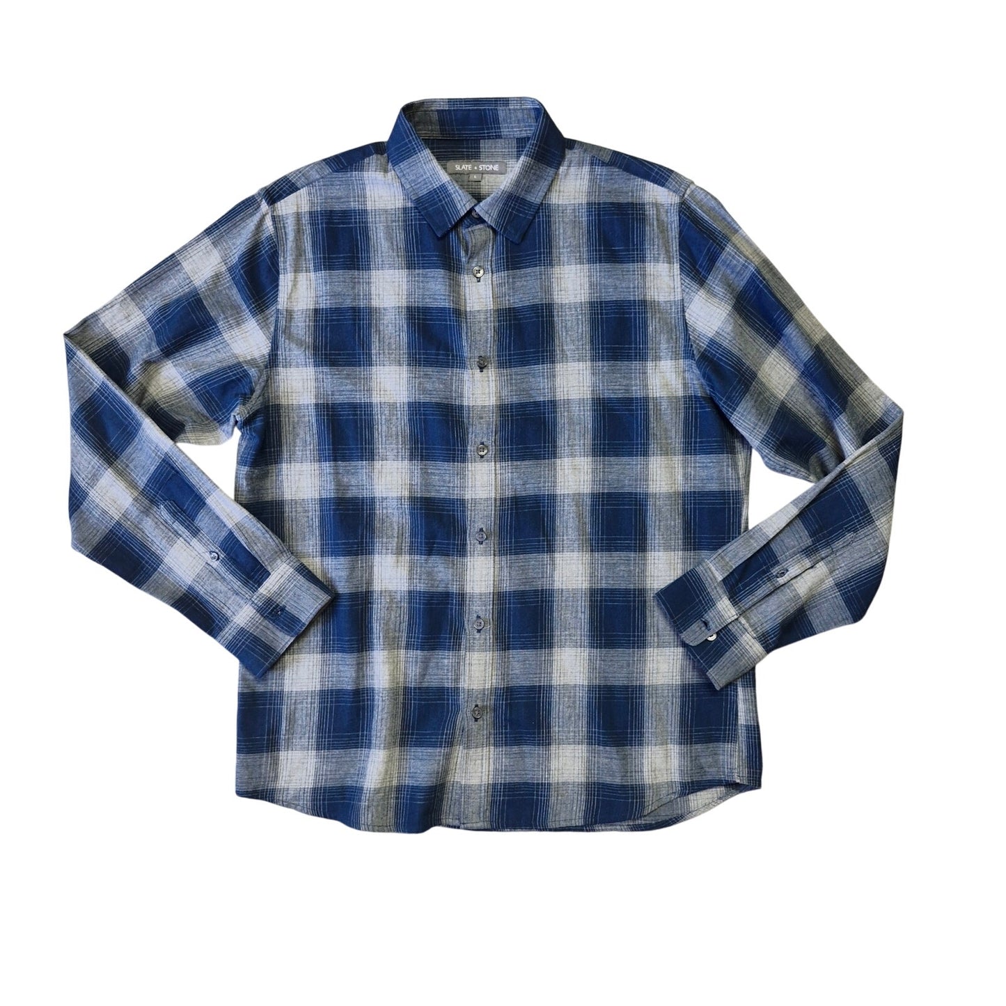 Slate & Stone Gray Blue Plaid Button Up Shirt Men’s Size Large Long Sleeve