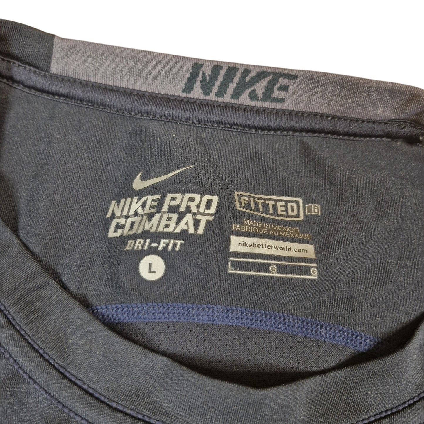 Nike Pro Combat Fitted Shirt Mens M Navy Short Sleeve Dri-Fit