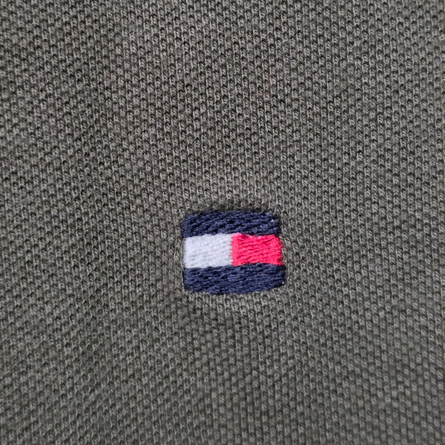 Tommy Hilfiger Polo Shirt Men L Olive Green Stretch Regular Fit Casual