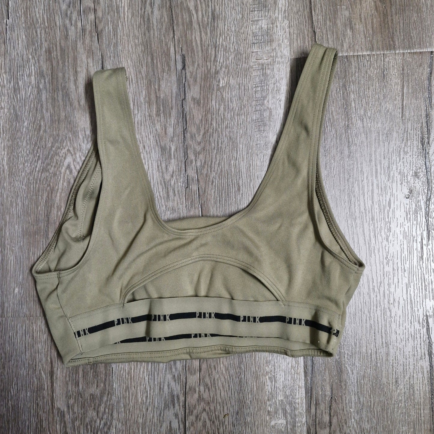 Pink Active Sports Bra Medium Olive Green Square Neck Light Padding