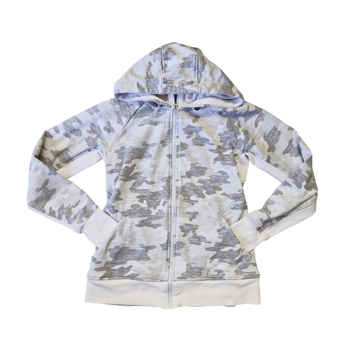 Athleta Triumph Gray Camouflage Full Zip Hoodie Jacket Womens Small