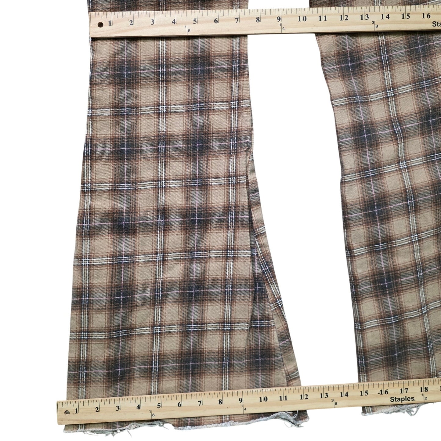 Forever 21 Plaid Bell Bottom Jeans Women’s 28 Brown Pink White High Waist