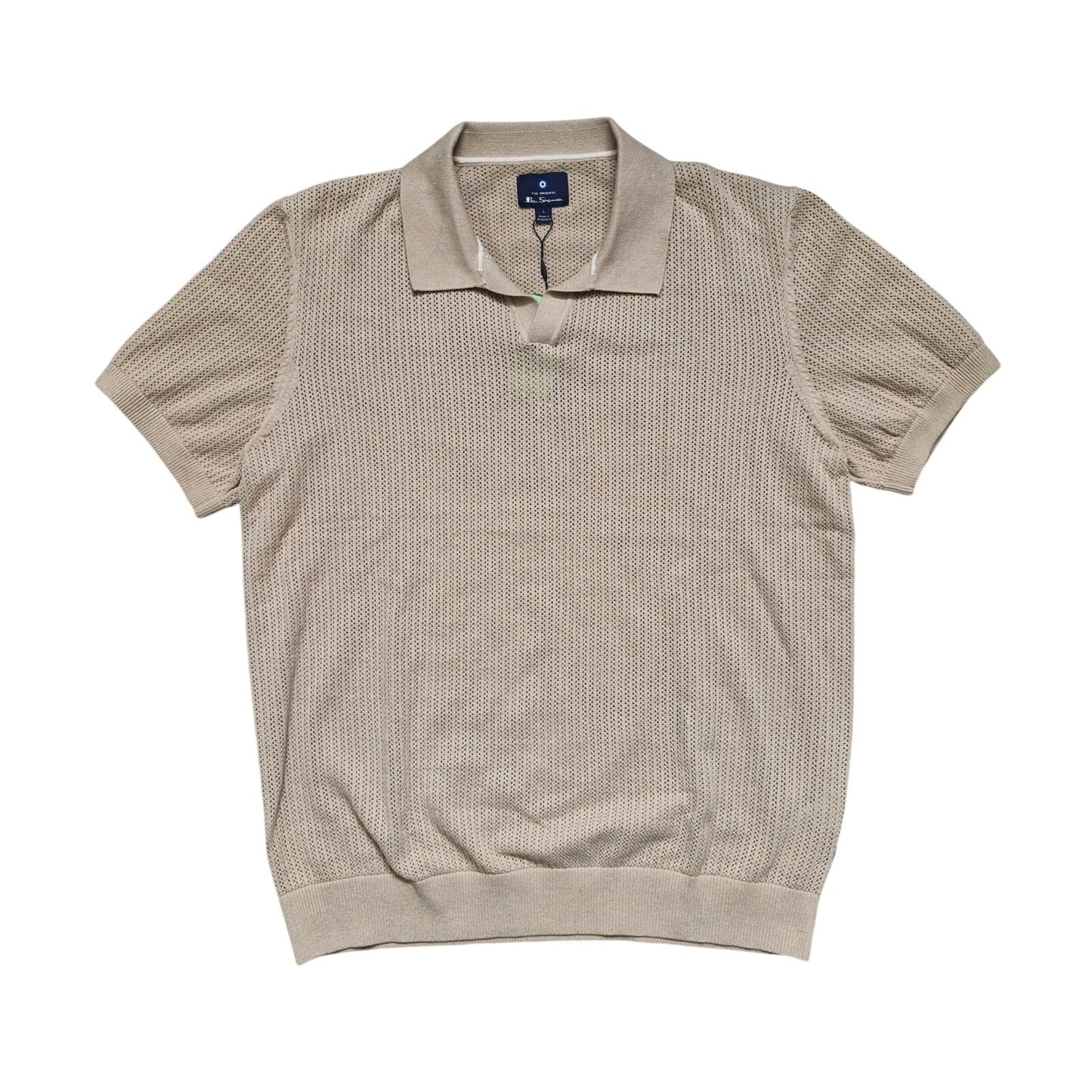 Ben Sherman Short Sleeve Signature Knitted Polo Men’s Large Sand Organic Cotton Knit Casual