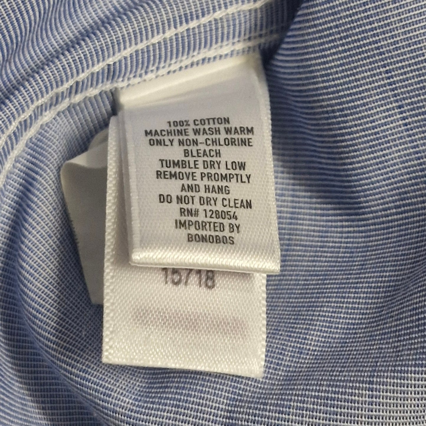 Bonobos Light Blue Tailored Slim Fit Wrinkle Free Cotton Shirt Men’s Large