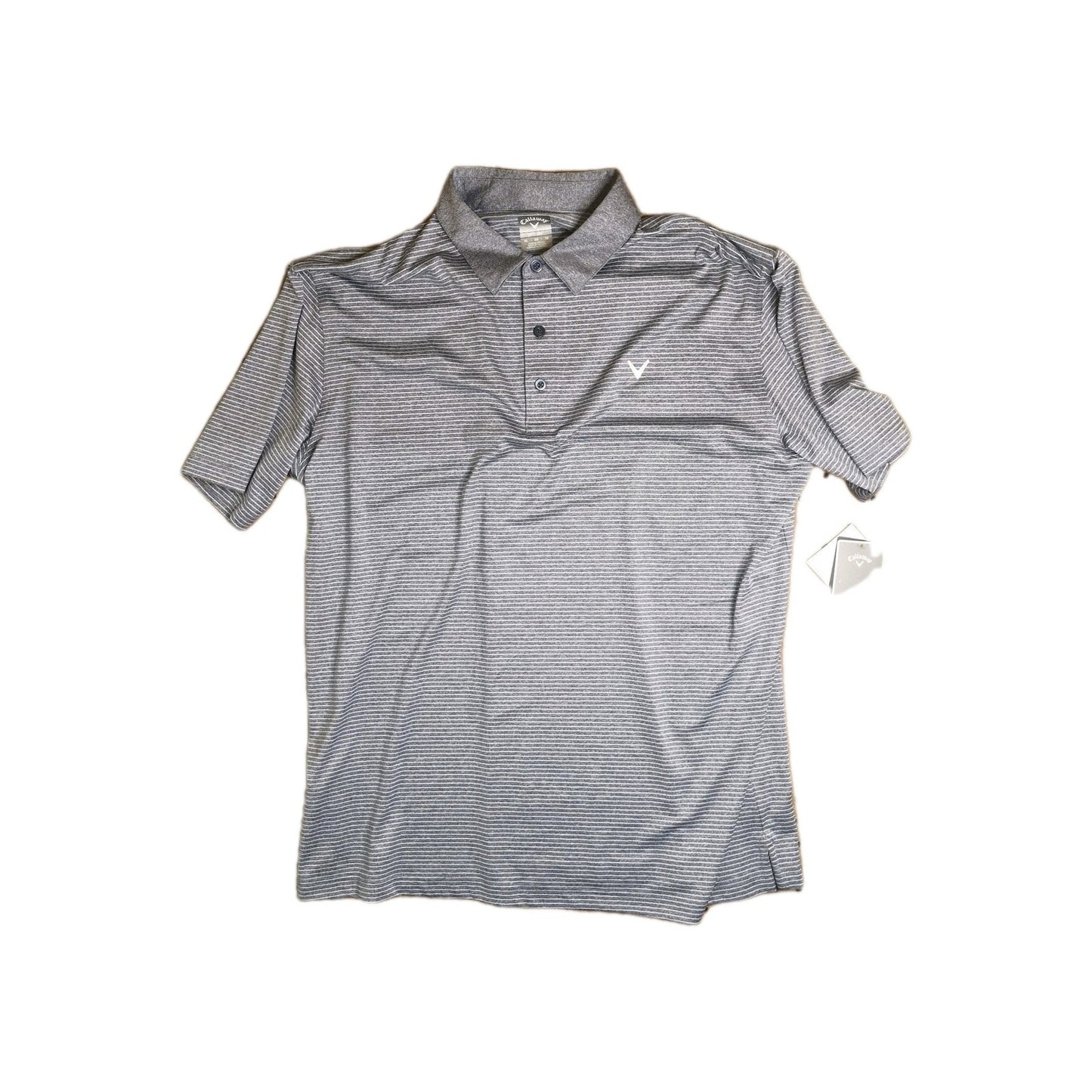 NWT Callaway Golf Polo Shirt Mens XL Navy Chambray Striped UPF Opti-Dri Stretch