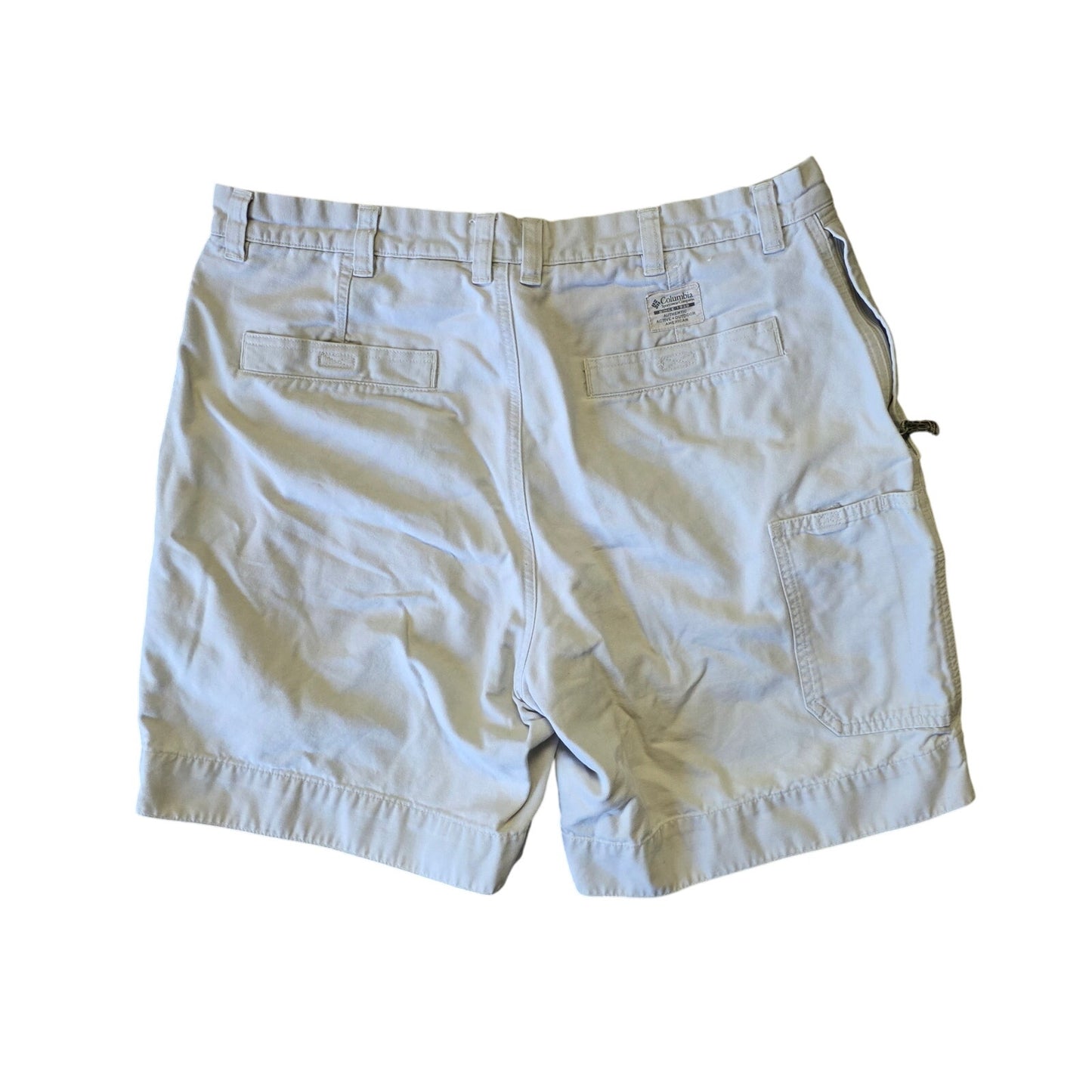 Columbia Canvas Above-Knee Spell-Out Shorts Men 36 Beige Casual