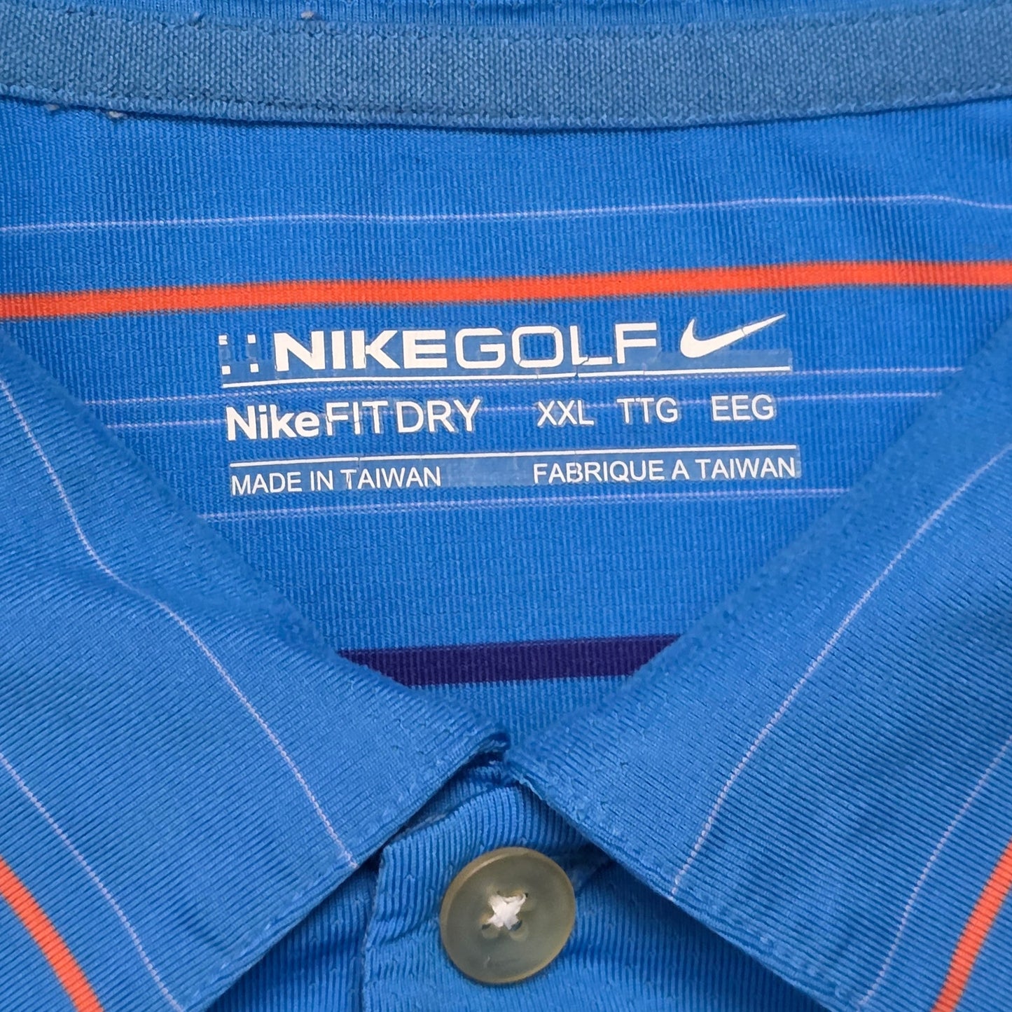Nike Tour Dri‑Fit Golf Polo Men’s XXL Blue Orange Striped Performance Stretch Top