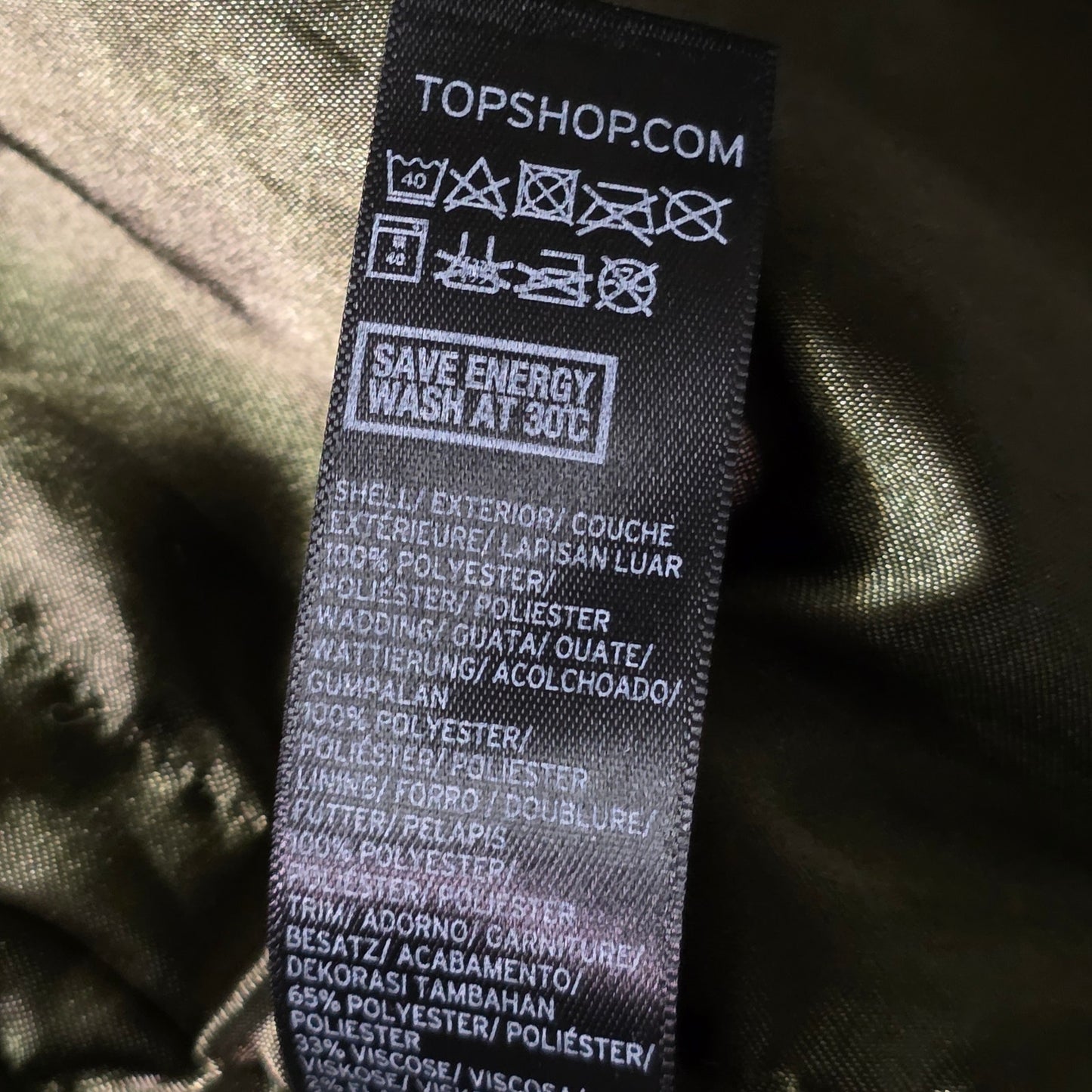 Topshop Bomber Jacket Women’s Size 4 Green Full Zip Ribbed Lined
