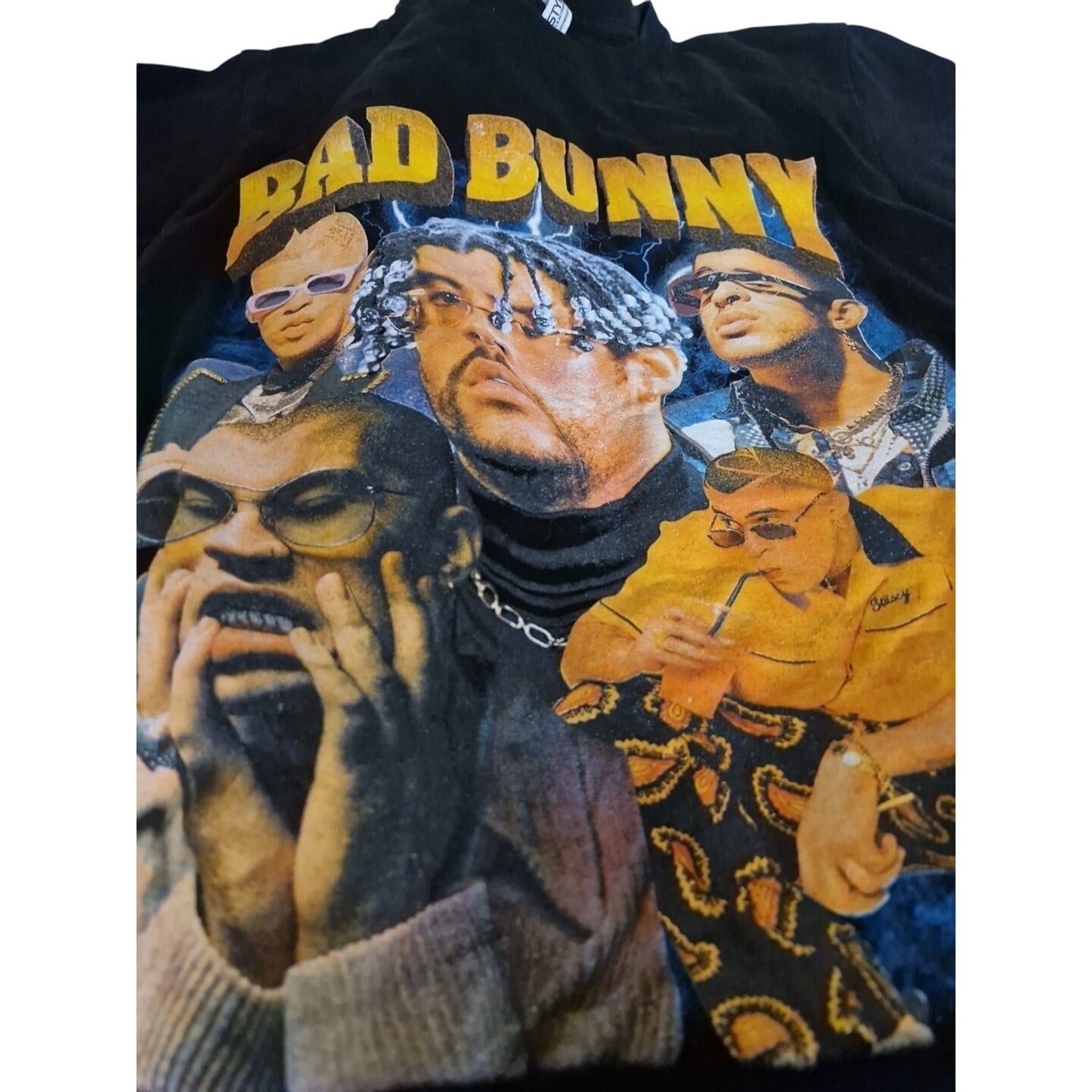Bad Bunny Collage Tee Fan Black Graphic Shirt Size Small