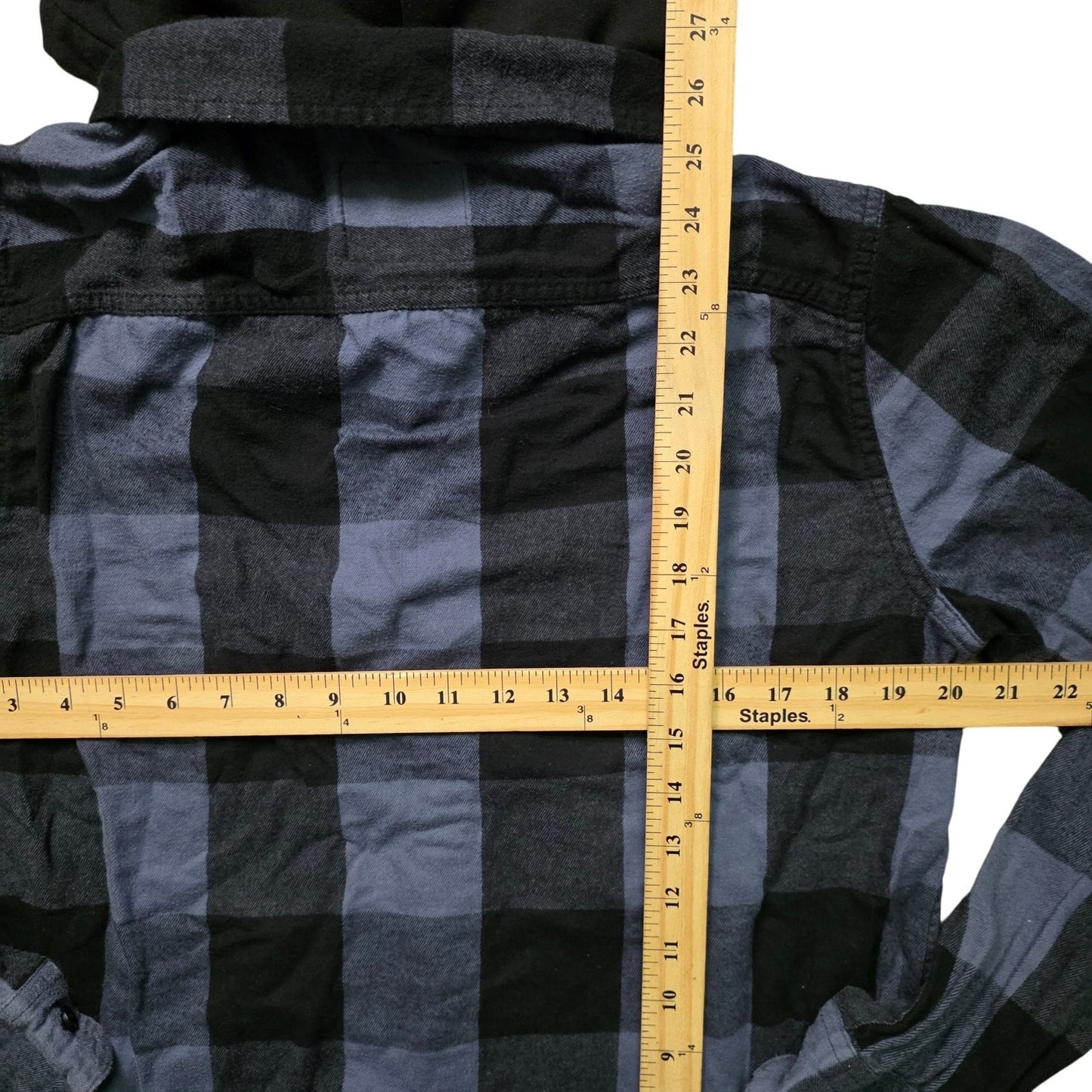 Hollister Shirt Men’s M Blue Check Flannel Cotton Long Sleeve Hooded