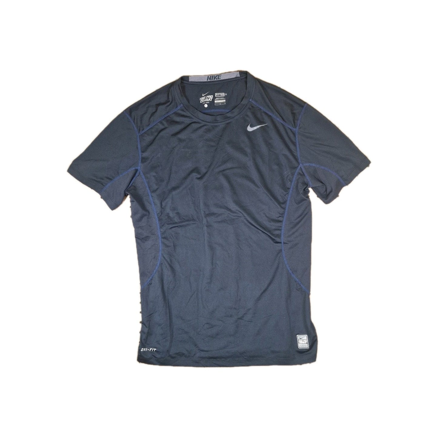 Nike Pro Combat Fitted Shirt Mens M Navy Short Sleeve Dri-Fit
