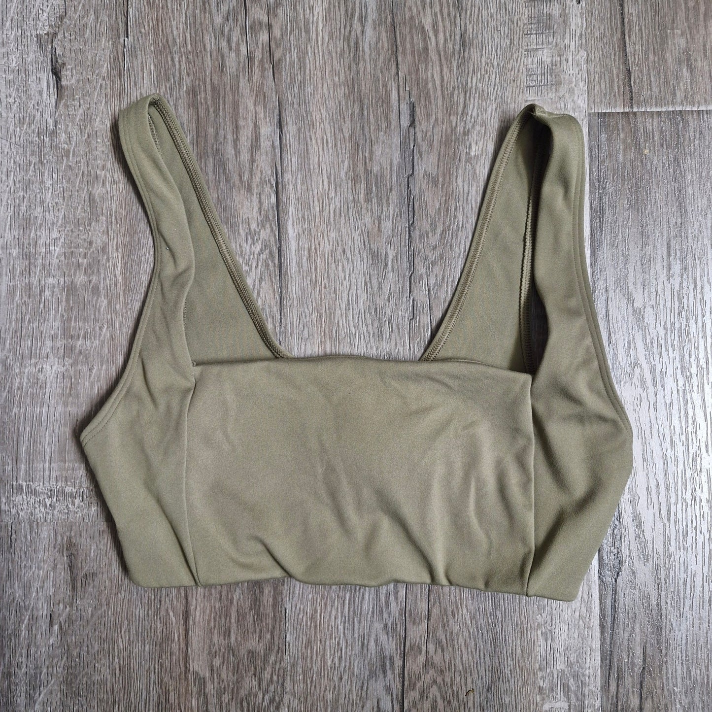 Pink Active Sports Bra Medium Olive Green Square Neck Light Padding