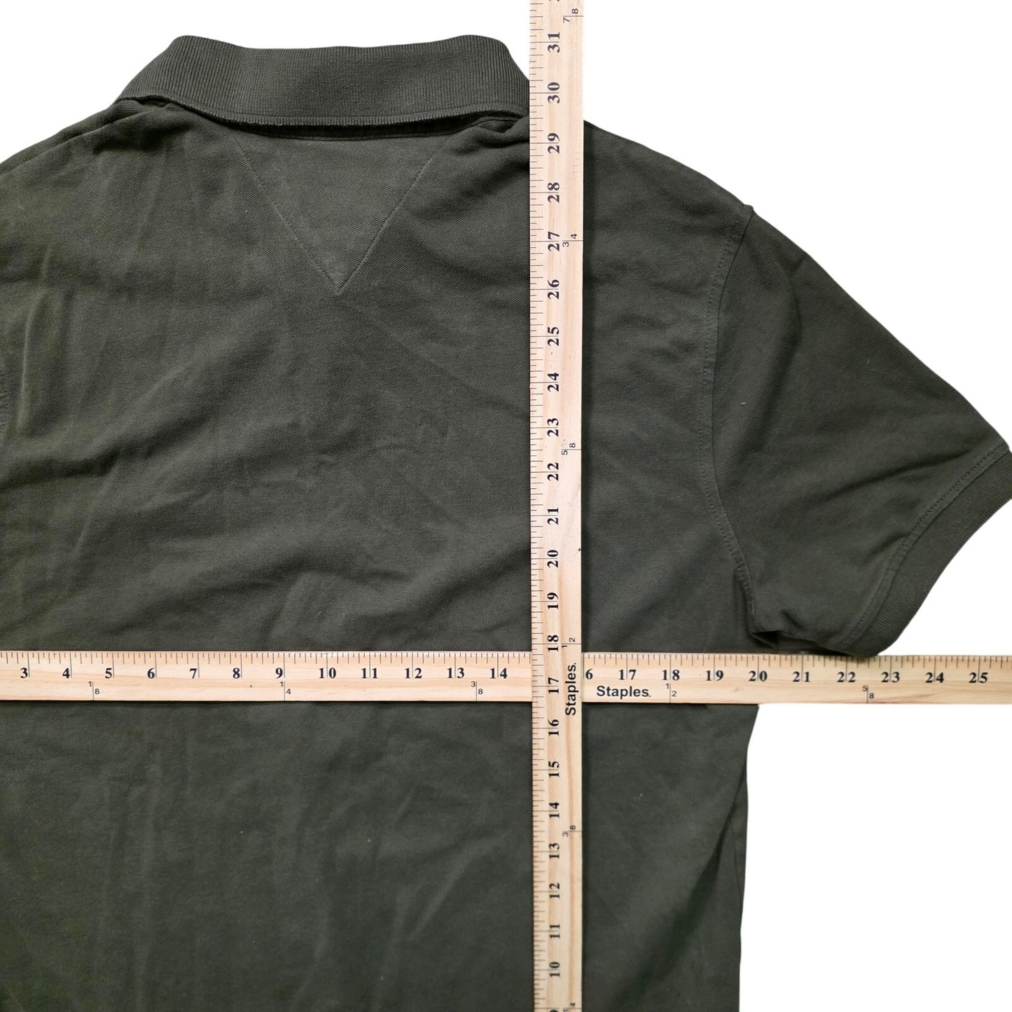 Tommy Hilfiger Polo Shirt Men L Olive Green Stretch Regular Fit Casual