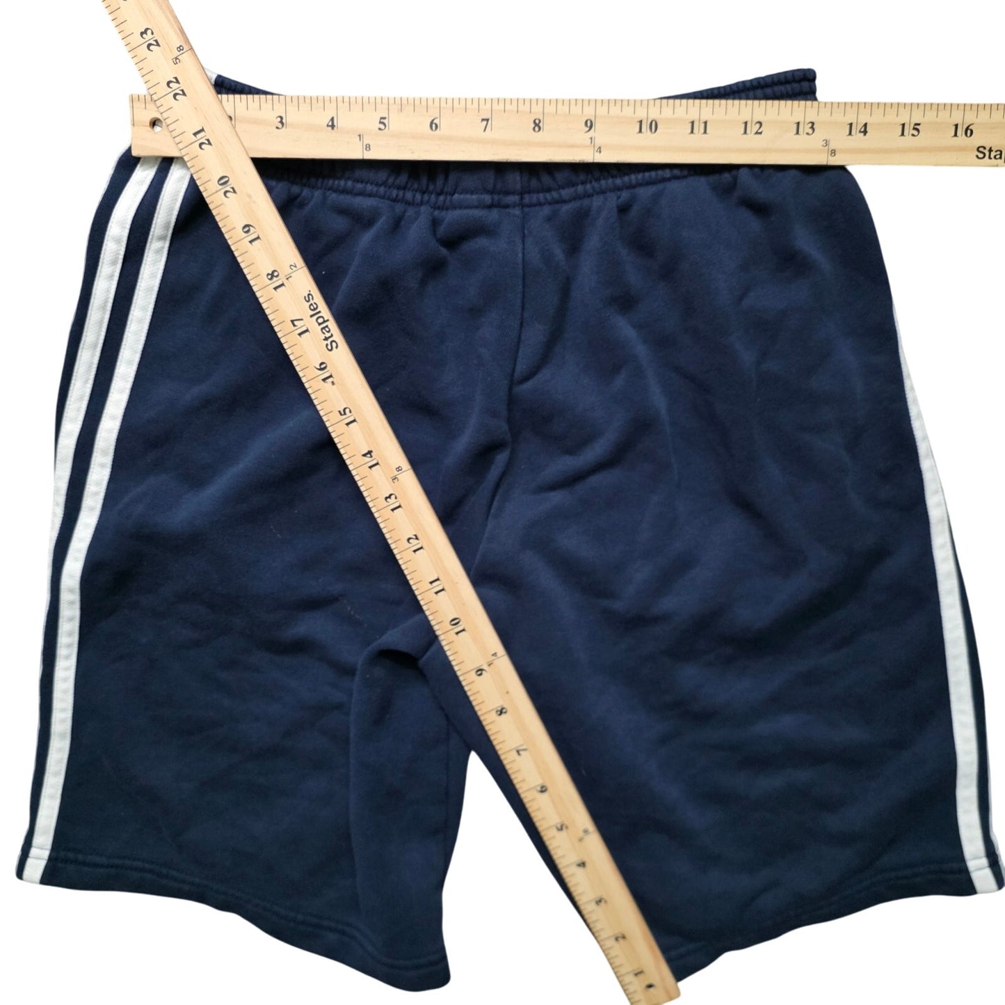 Adidas Boys Running Shorts L Blue Stretch Waist Pocket Drawstring