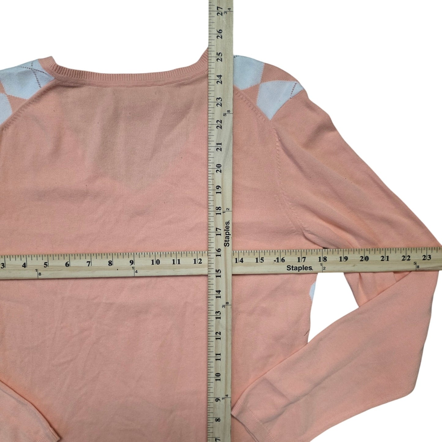 Tommy Hilfiger V-Neck Sweater Women’s M Pink Argyle Knit