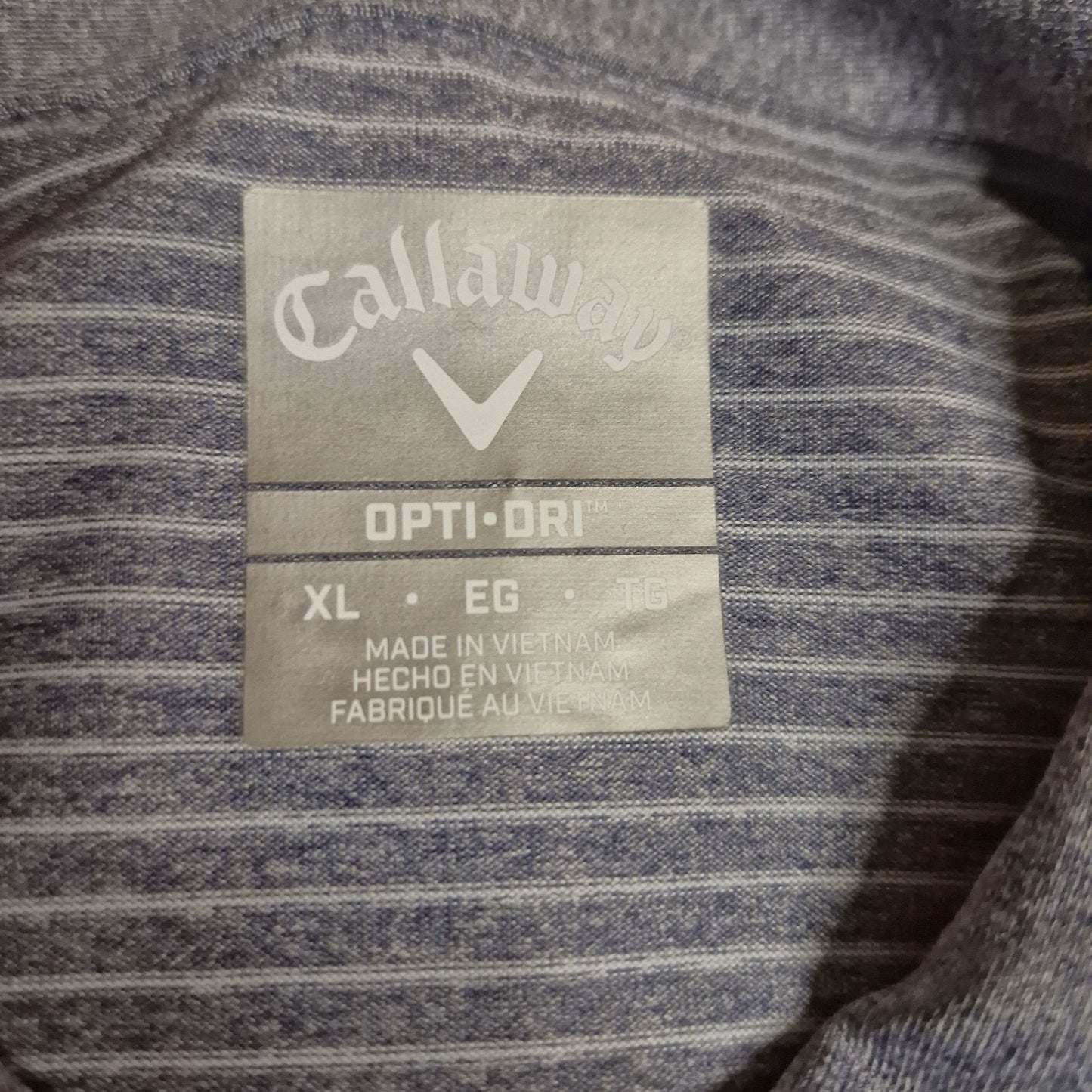 NWT Callaway Golf Polo Shirt Mens XL Navy Chambray Striped UPF Opti-Dri Stretch