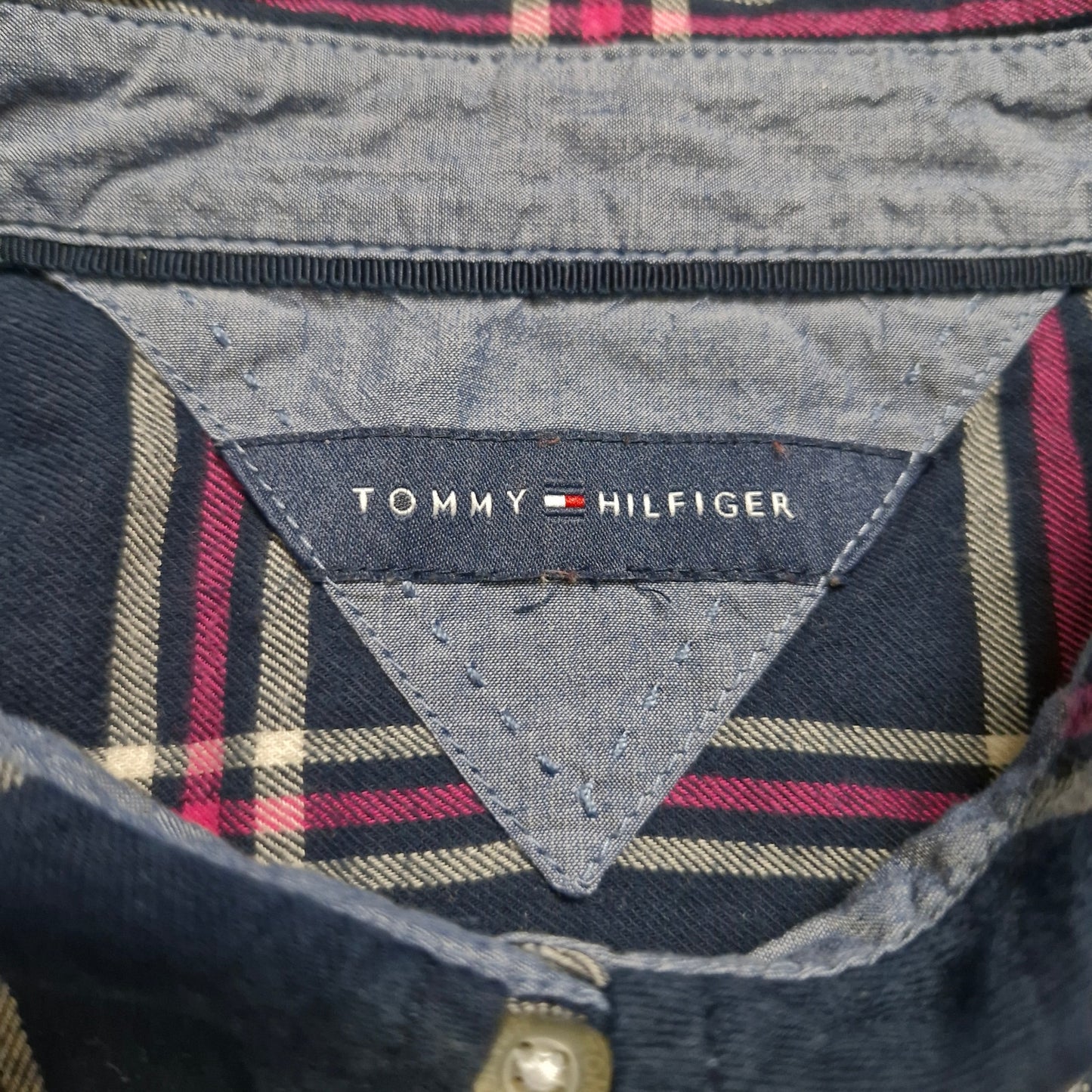 Tommy Hilfiger New York Fit Blue Pink Shirt Men’s Size Small Button-Up