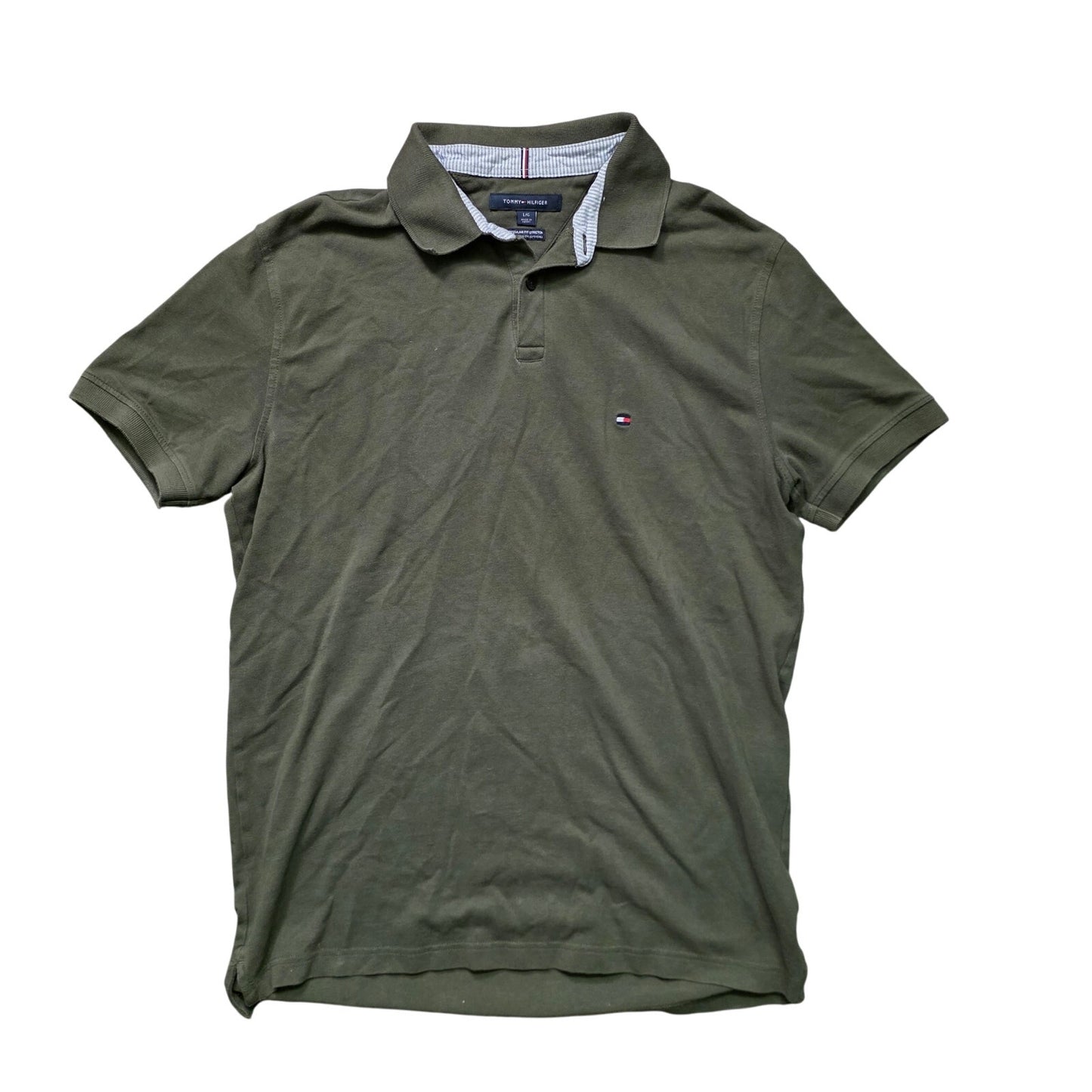 Tommy Hilfiger Polo Shirt Men L Olive Green Stretch Regular Fit Casual